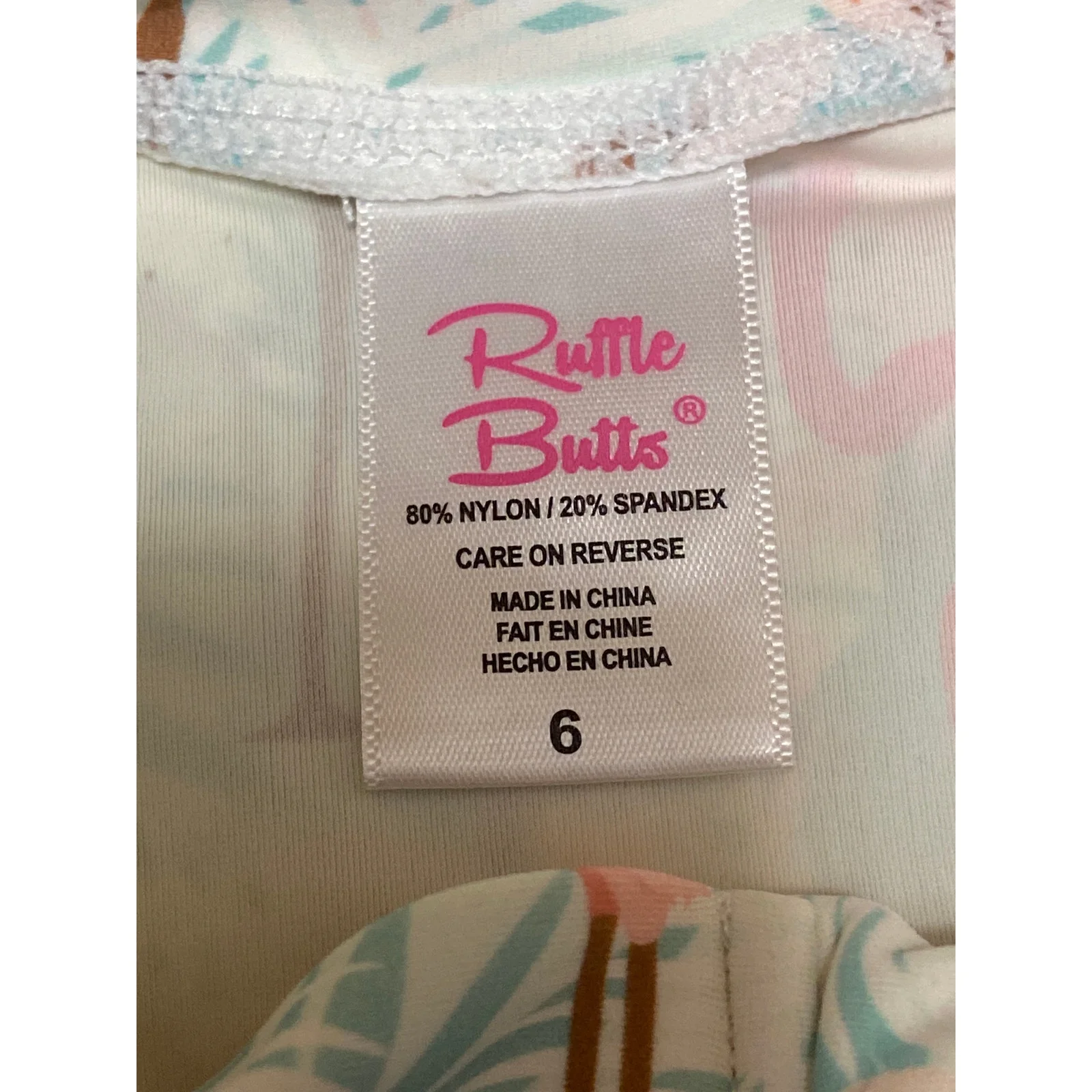 Ruffle Butts Multicolor Flamingo Tropical Long Sleeve Swimwear Rash Guard Size 6 - Image 3