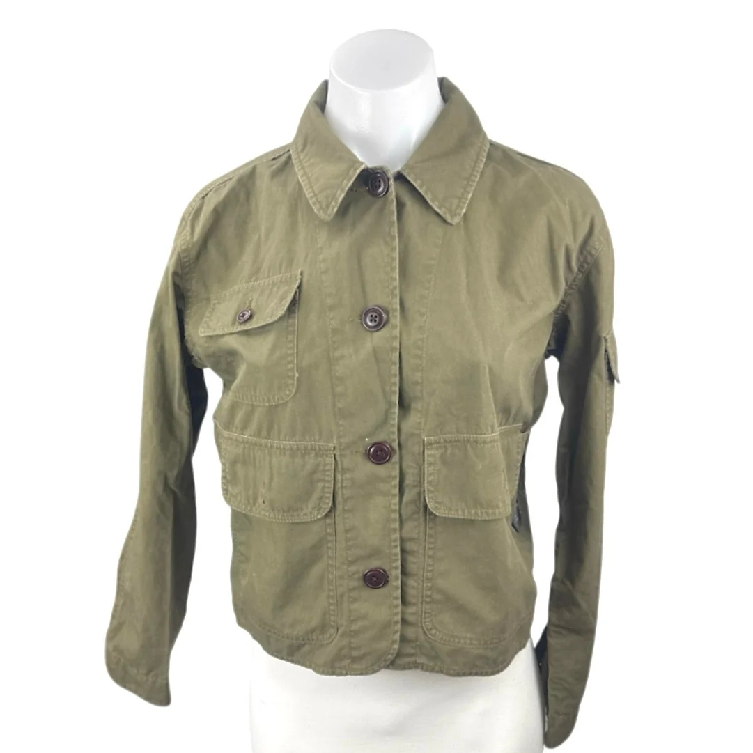 Rugby Ralph Lauren Logo Embroidery Long Sleeve Crop Military Coat Jacket Size XS