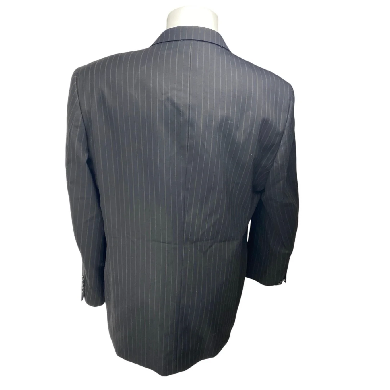 S&K Men's Black 100% Wool Pinstriped Long Sleeve Blazer Coat Suit Jacket Size 46 - Image 2