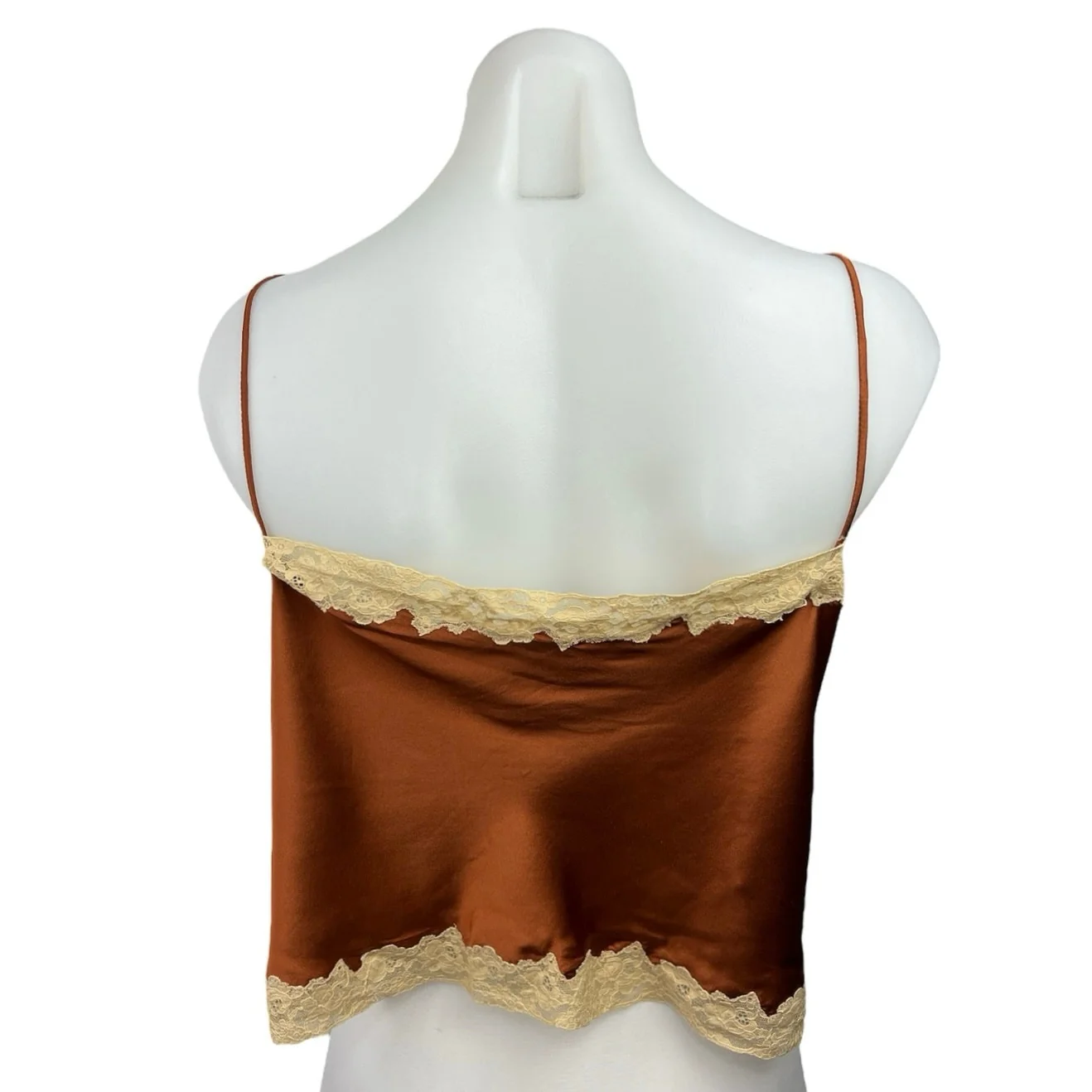 Sabbia Rosa Brown Cream 100% Silk Lace Floral Trim Vneck Cami Lingerie Top Sz M - Image 2