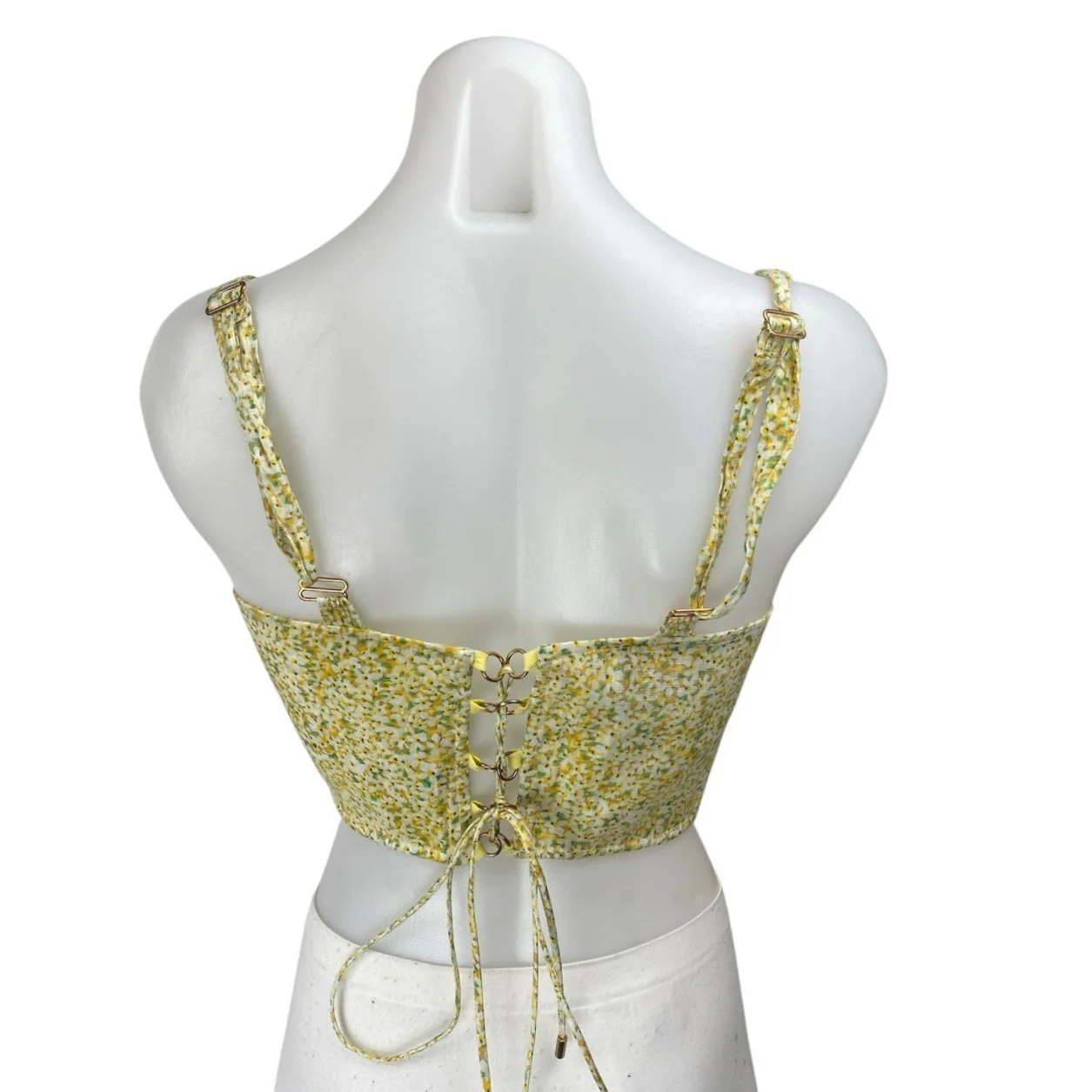 Sabina Musayev Yellow Silk Satin Floral Sleeveless Cutout Cami Tank Crop Top L - Image 2