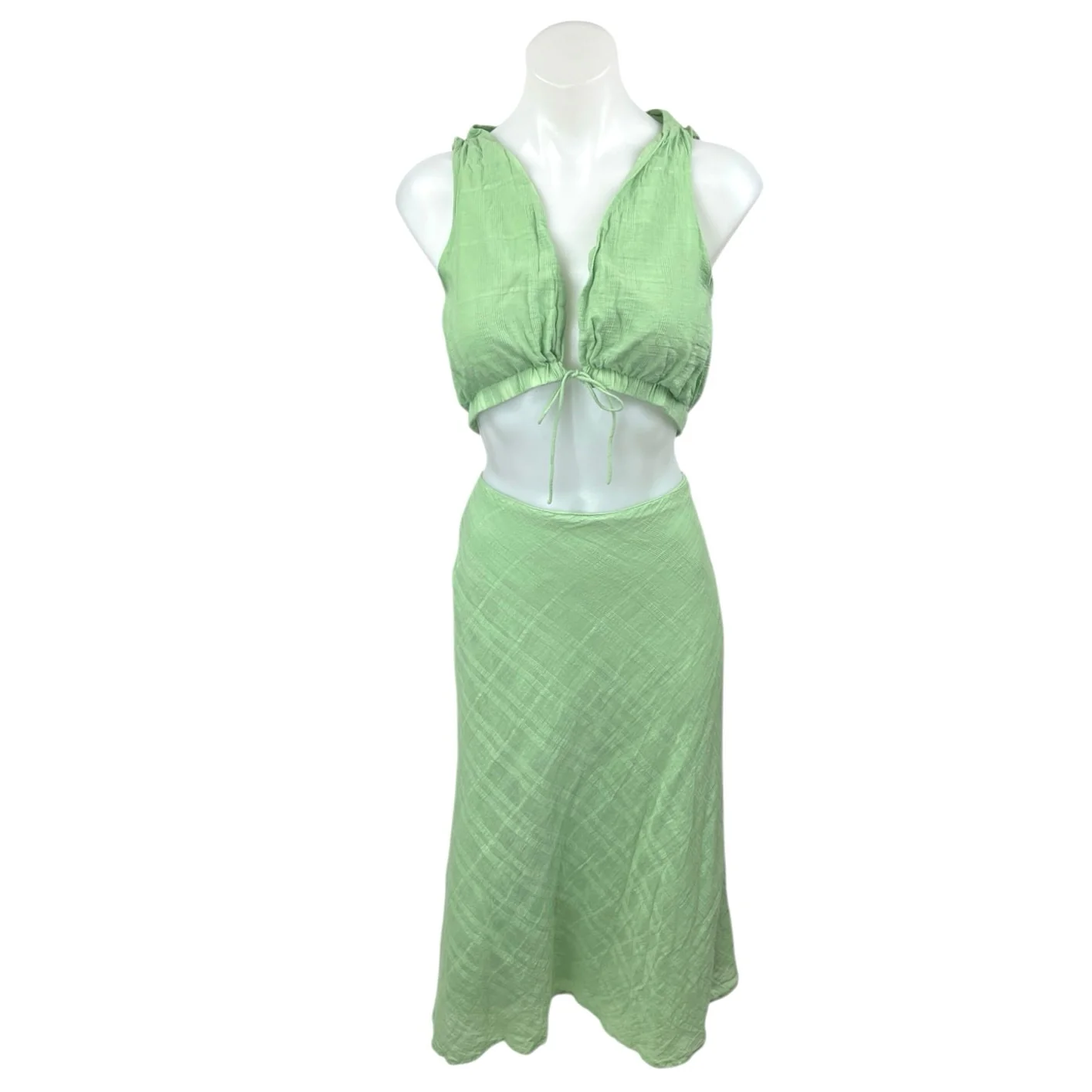Sabo Cambelle Green Sleeveless Cutout Tie Front Cami Camisole Midi Tank Dress M