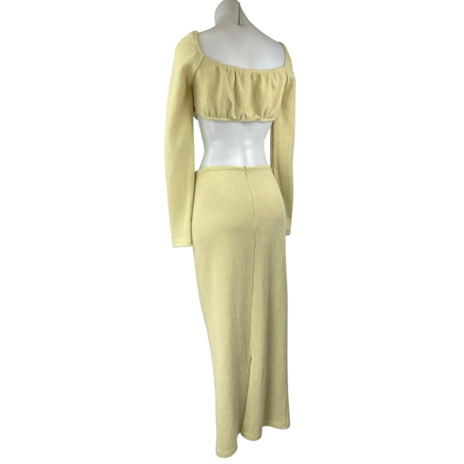 Sabo Yellow Waffle Knit Long Sleeve Crop Top Pencil Midi Skirt 2 Pc Set Size 6 - Image 3