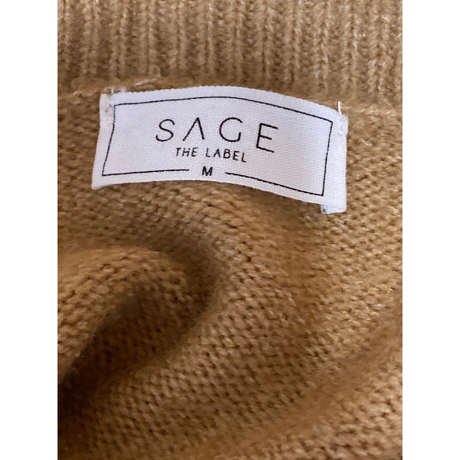 SAGE The Label Tan V Neck Long Balloon Sleeve Knit Cropped Sweater Top Size M - Image 3