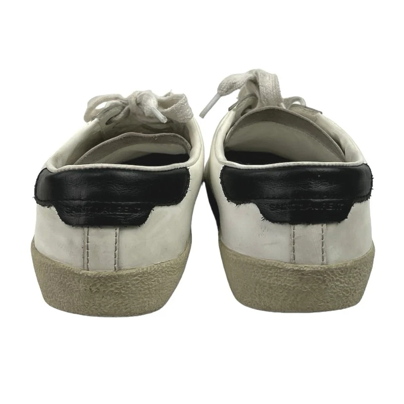 Saint Laurent Court Classic White Canvas Leather Logo Low Top Sneakers Shoes 36 - Image 4