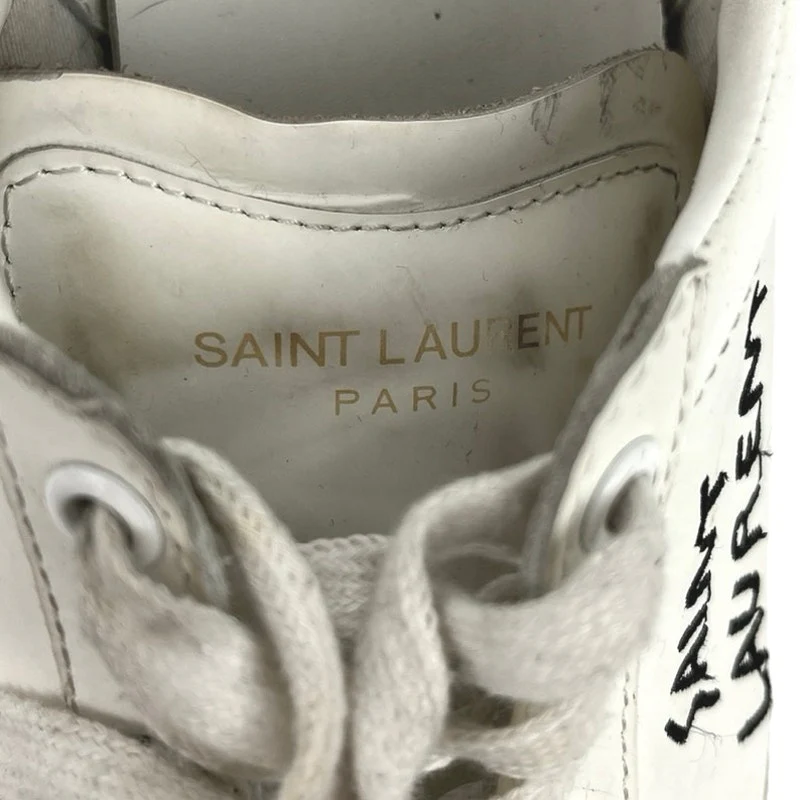 Saint Laurent Court Classic White Canvas Leather Logo Low Top Sneakers Shoes 36 - Image 7