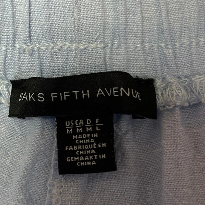 Saks Fifth Avenue Blue Linen High Waist Elastic Waist Pockets Sweat Shorts Sz M - Image 4