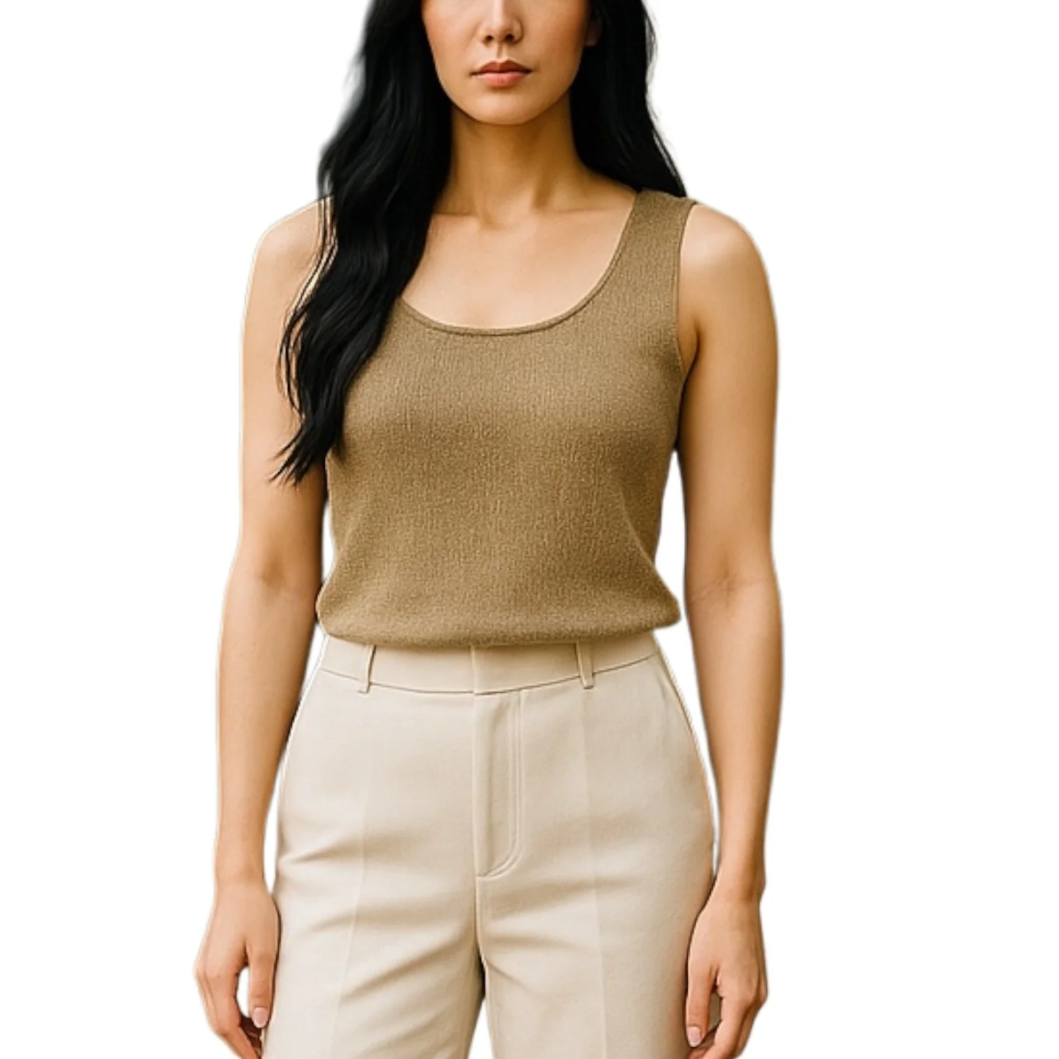 Saks Fifth Avenue Gold Metallic Wool Cashmere Sleeveless Tank Sweater Vest Top S - Image 2