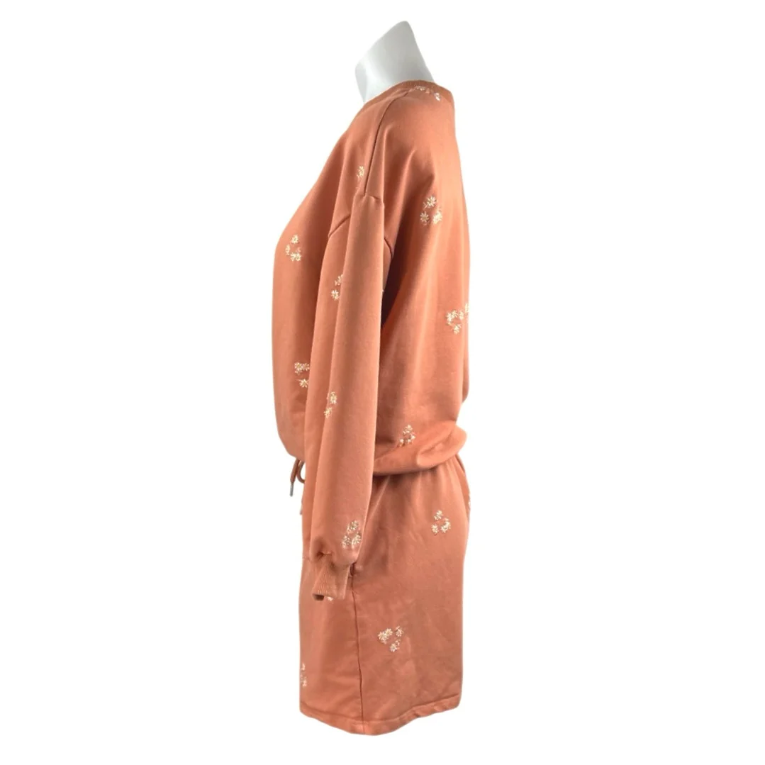 Salitaire Womens Orange Floral Embroidered Long Sleeve Sweatshirt & Shorts Set L - Image 2