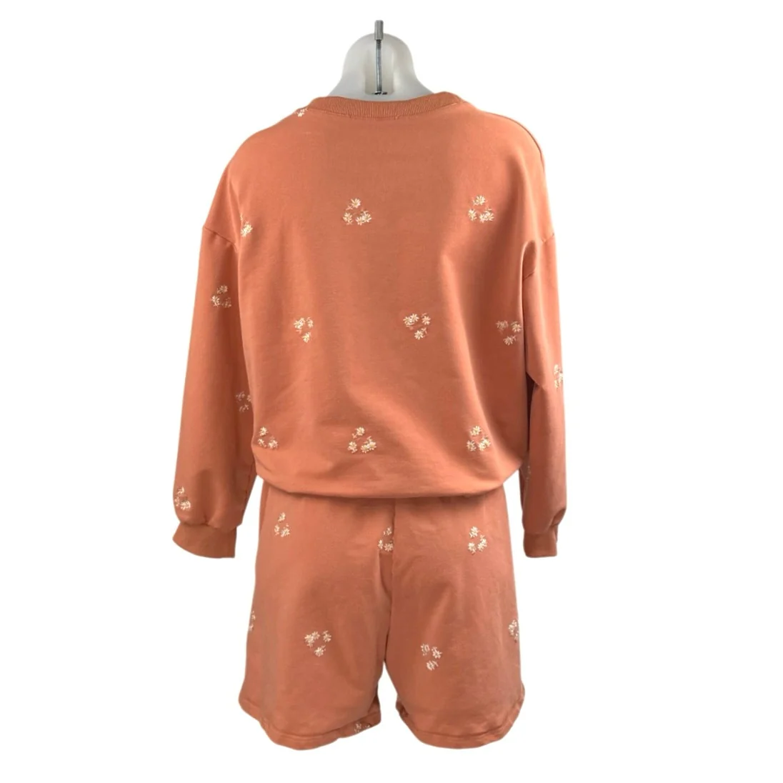 Salitaire Womens Orange Floral Embroidered Long Sleeve Sweatshirt & Shorts Set L - Image 3