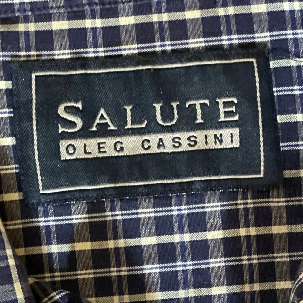 Salute Oleg Cassini Men's Blue Plaid Long Sleeve Button Down Shirt Top Size L - Image 5
