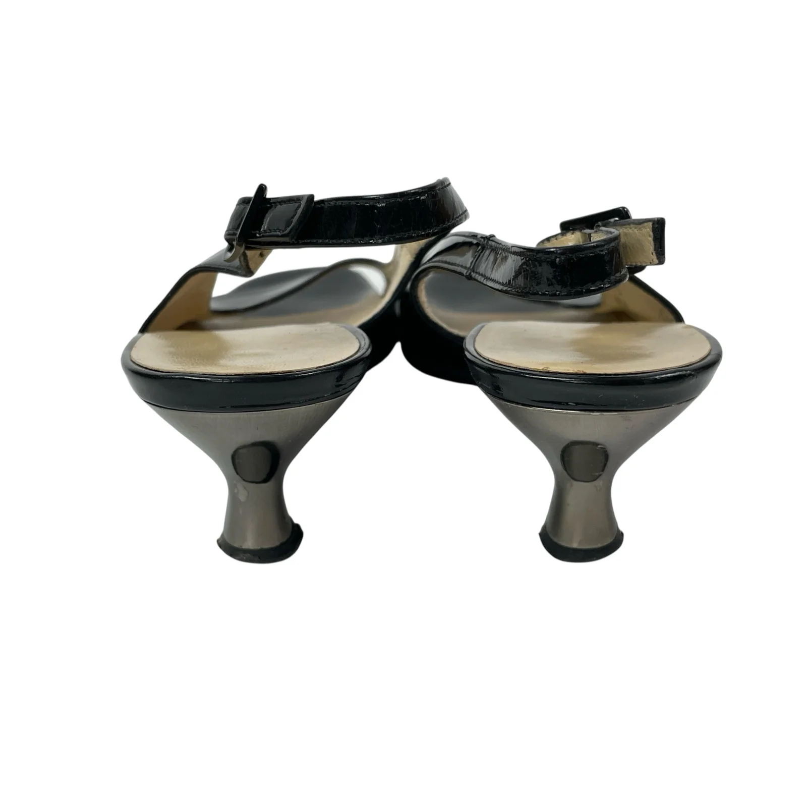 Salvatore Ferragamo Black Leather Open Toe Kitten Heels Slingback Sandals Sz 6.5 - Image 3