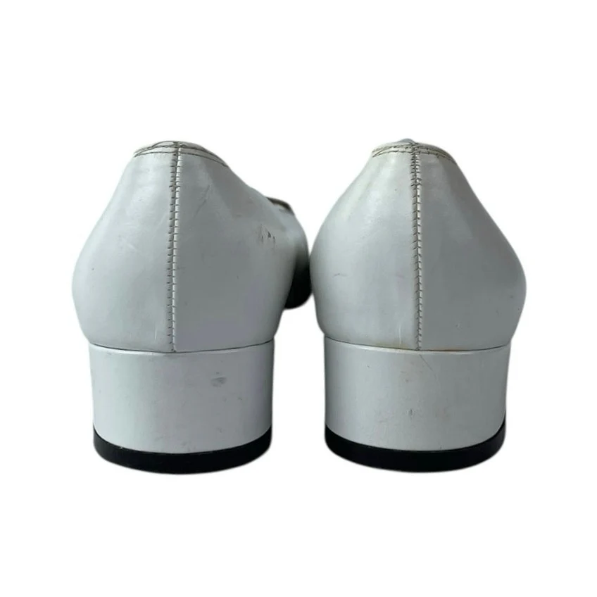 Salvatore Ferragamo White Color Block Leather Block Heels Slip On Pump Shoes 5.5 - Image 3