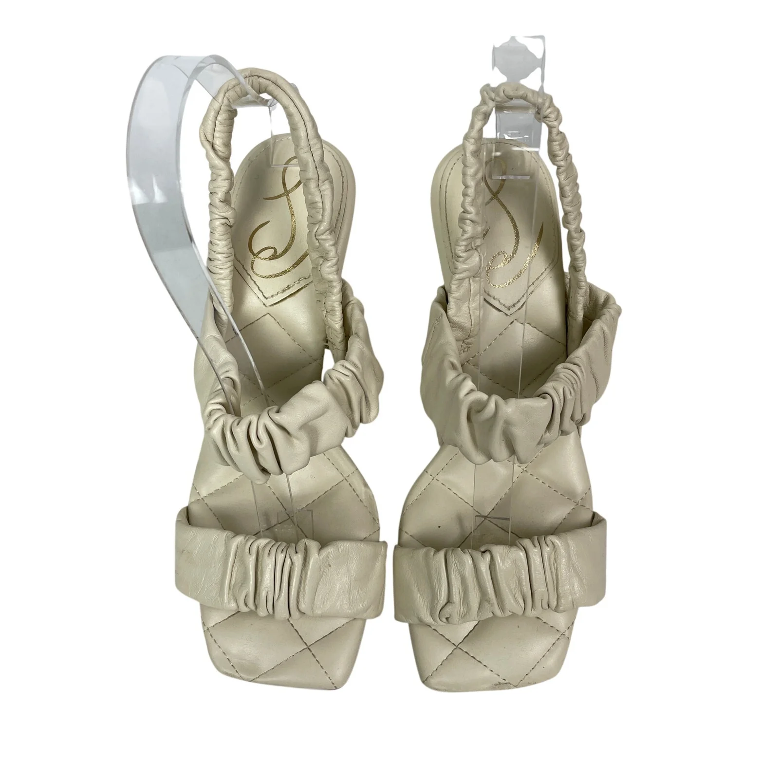 Sam Edelman Marlena Ivory Leather Ruched Padded Strap Heels Slingback Sandals 7 - Image 2