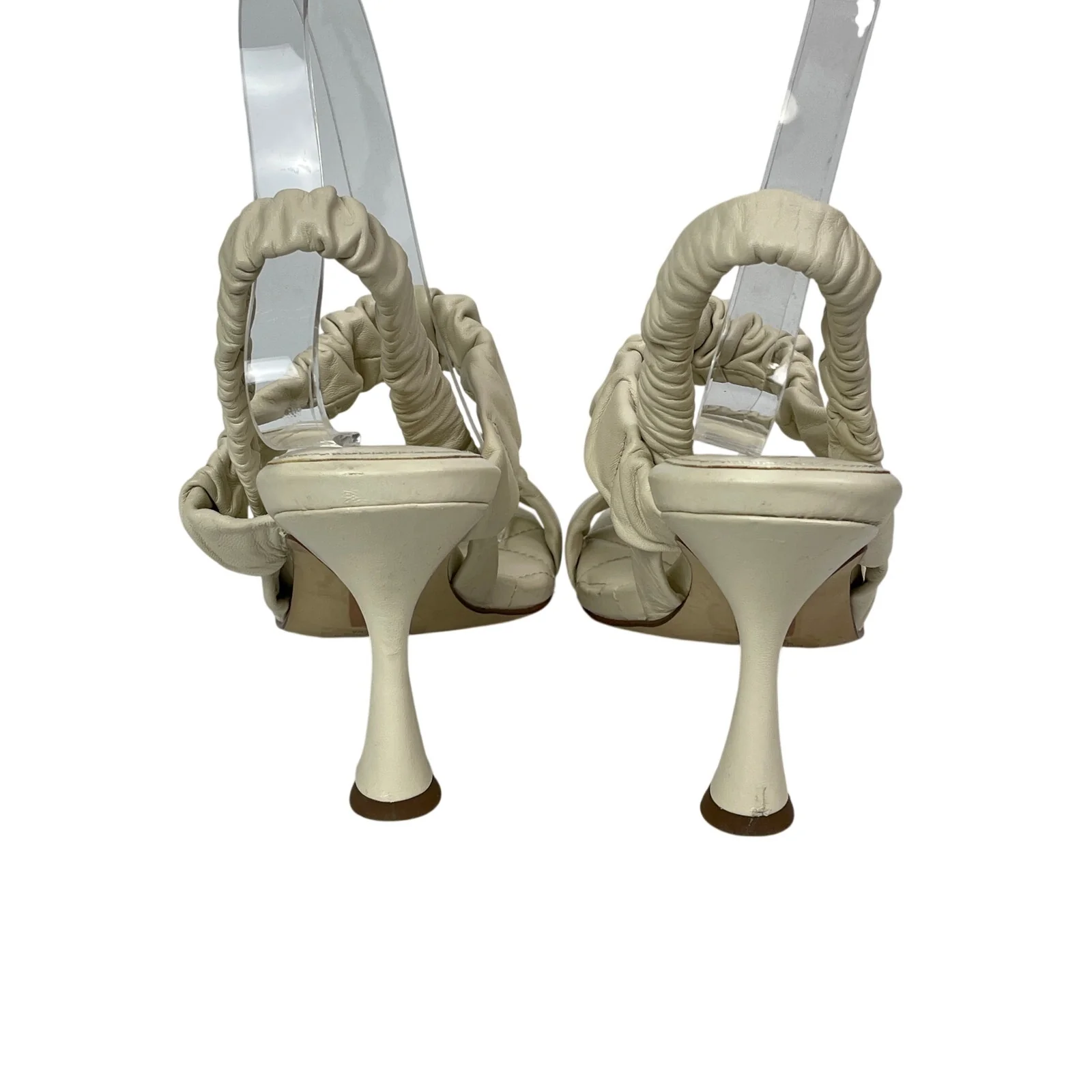Sam Edelman Marlena Ivory Leather Ruched Padded Strap Heels Slingback Sandals 7 - Image 3