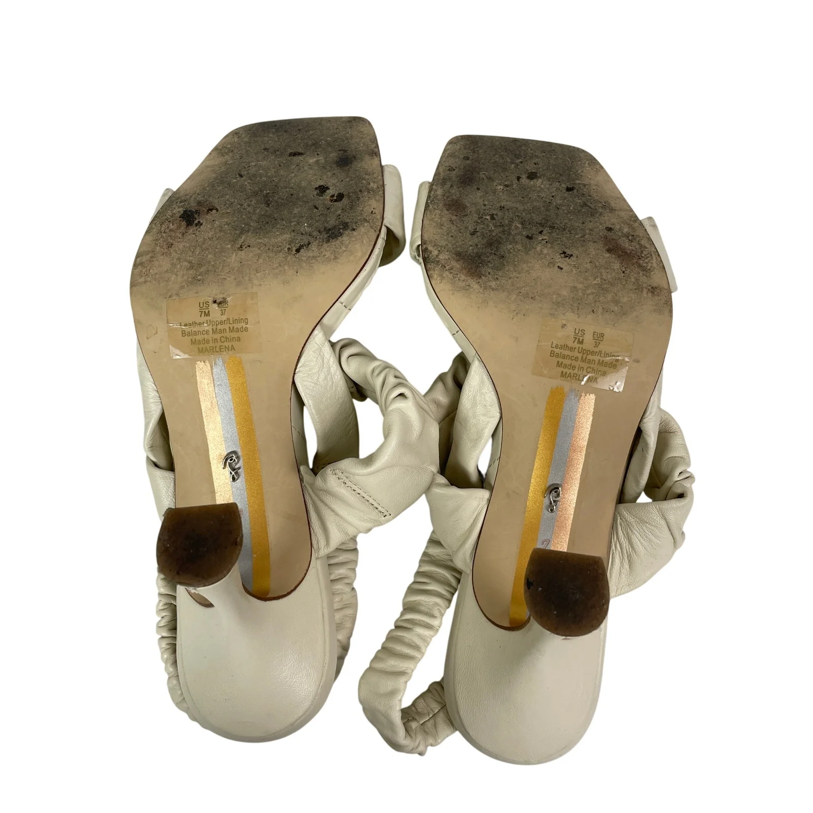 Sam Edelman Marlena Ivory Leather Ruched Padded Strap Heels Slingback Sandals 7 - Image 4