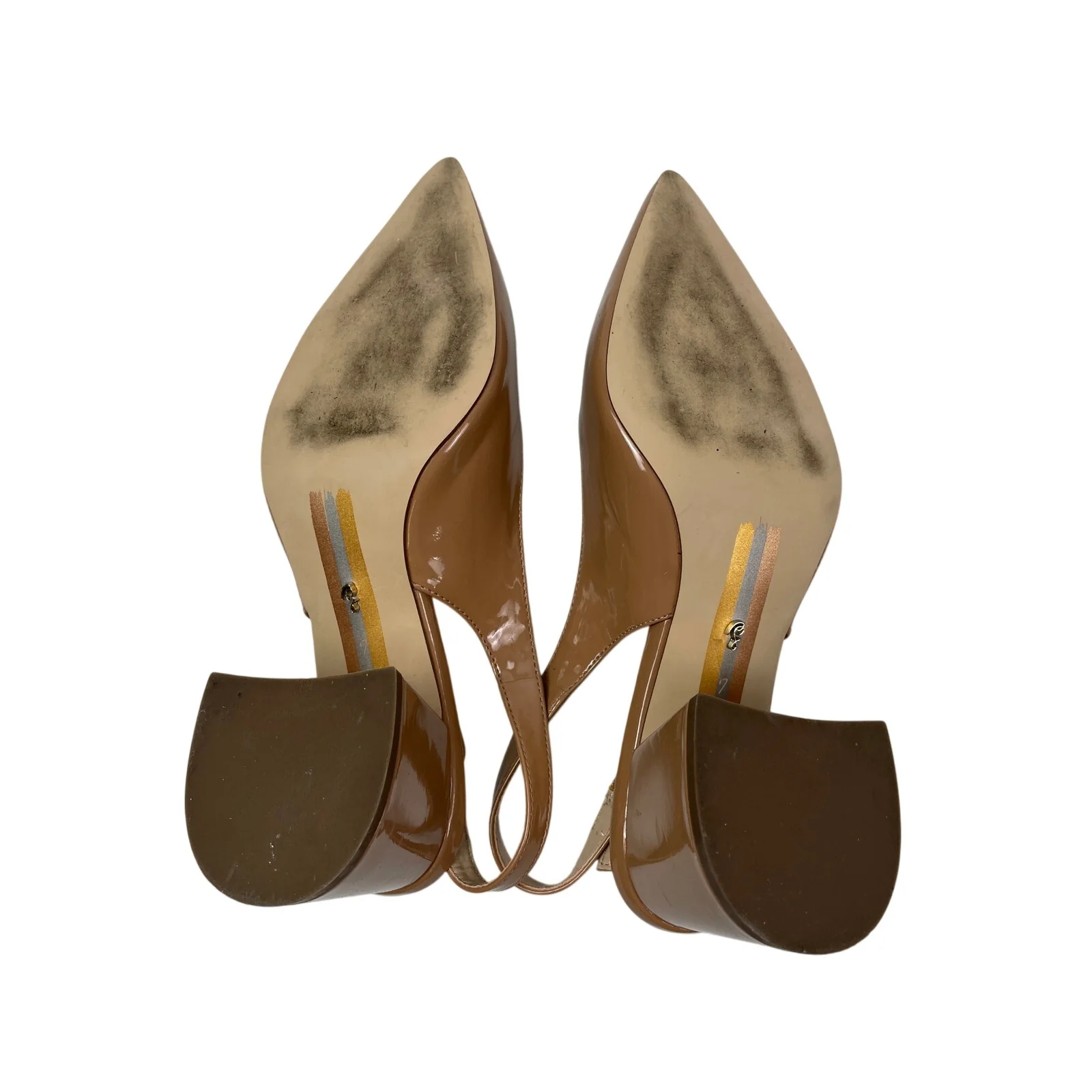 Sam Edelman Petra Women's Tan Pointed Patent Leather Pump Slingback Heels Size 7 - Image 4