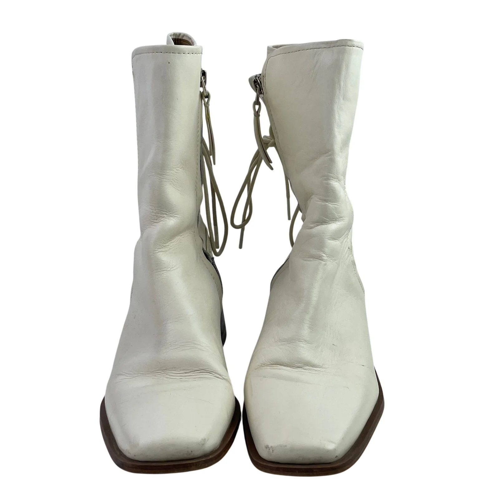 Sam Edelman TanaI Womens White Leather Square Toe Lace-up Back Ankle Boots 8.5 - Image 2
