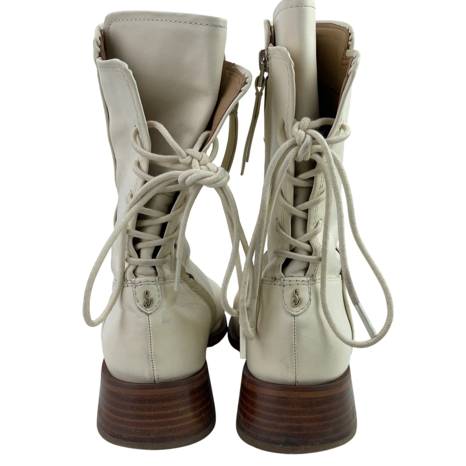 Sam Edelman TanaI Womens White Leather Square Toe Lace-up Back Ankle Boots 8.5 - Image 3