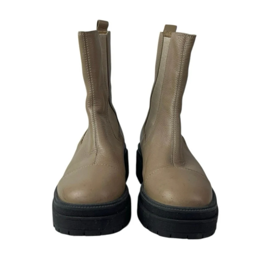 Sam Edelman Wellington Beige Tan Round Toe Slip On Mid Calf Chelsea Boots Sz 7.5 - Image 2