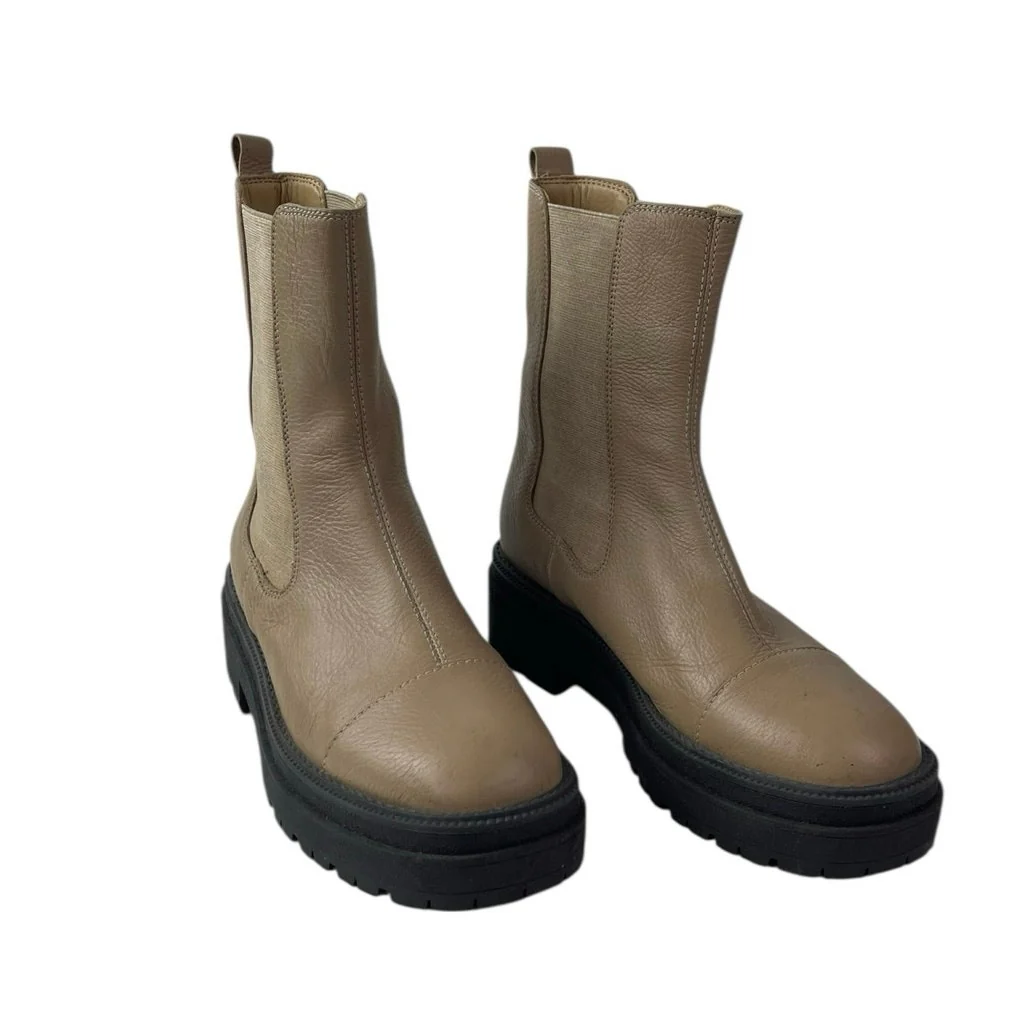 Sam Edelman Wellington Beige Tan Round Toe Slip On Mid Calf Chelsea Boots Sz 7.5 - Image 5