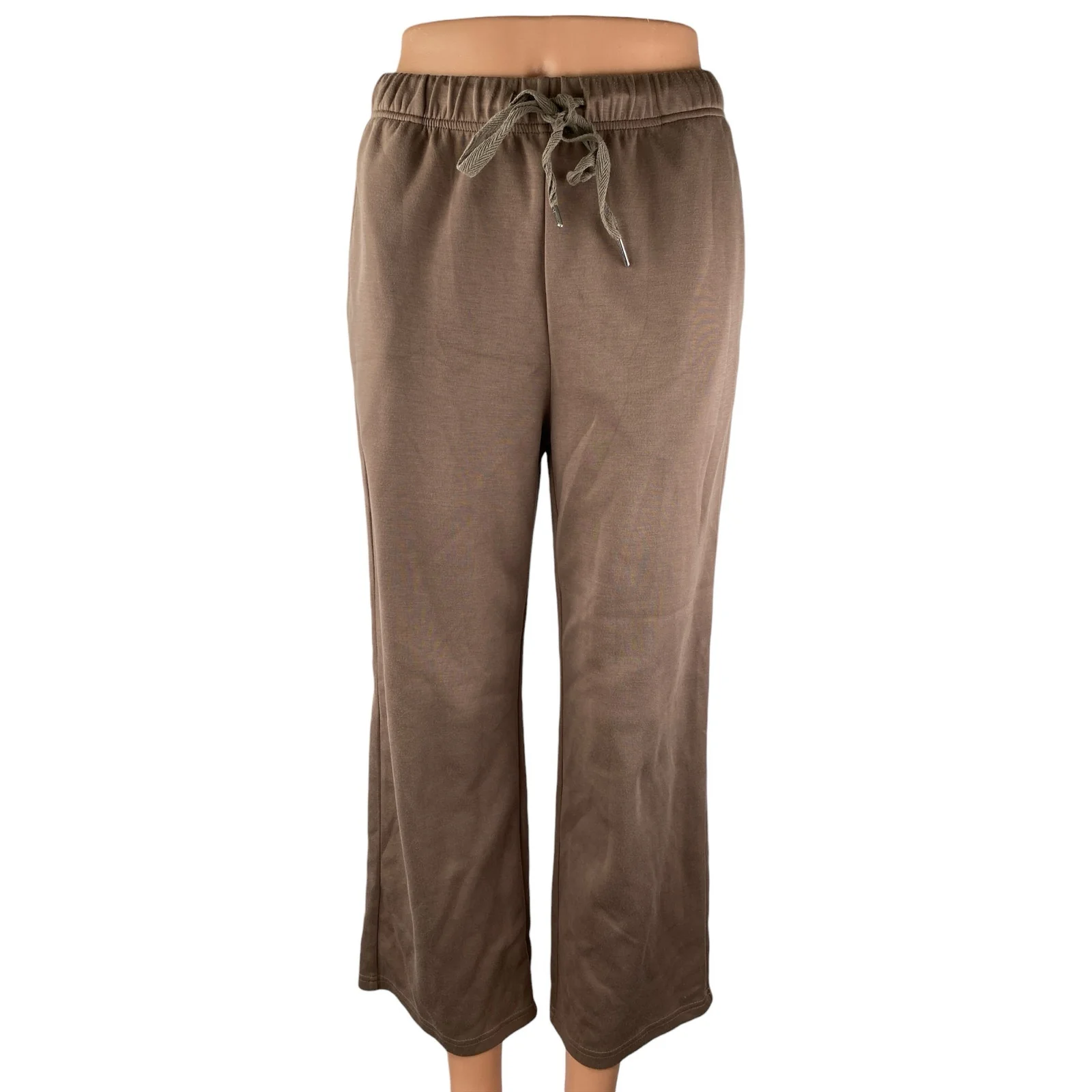 Sampeel Women's Brown High Waisted Drawstring Wide Leg Trousers Sweat Pants Sz S