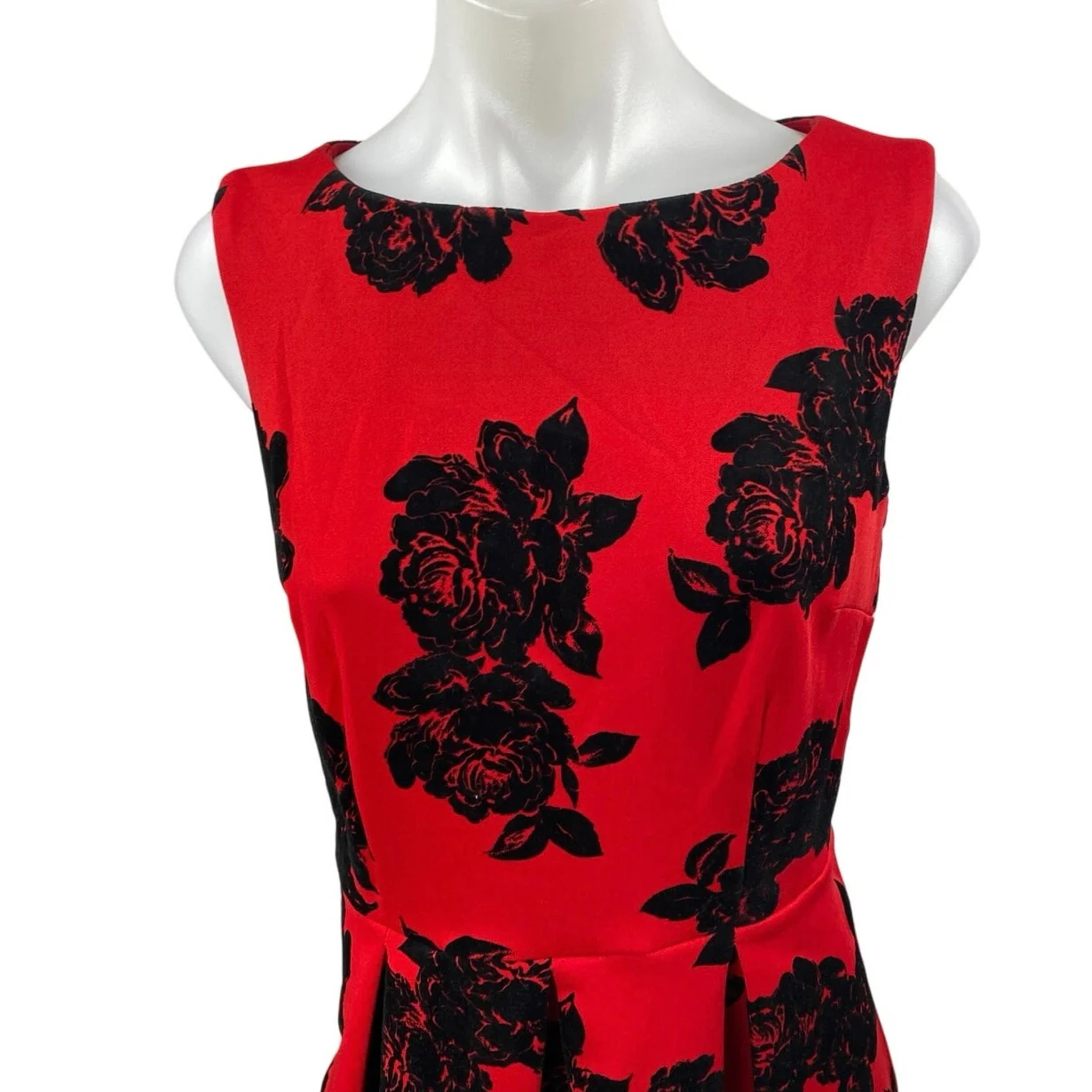 Sandra Darren Red Black Floral Jacquard Sleeveless Mini Fit & Flare Dress Size 8 - Image 3