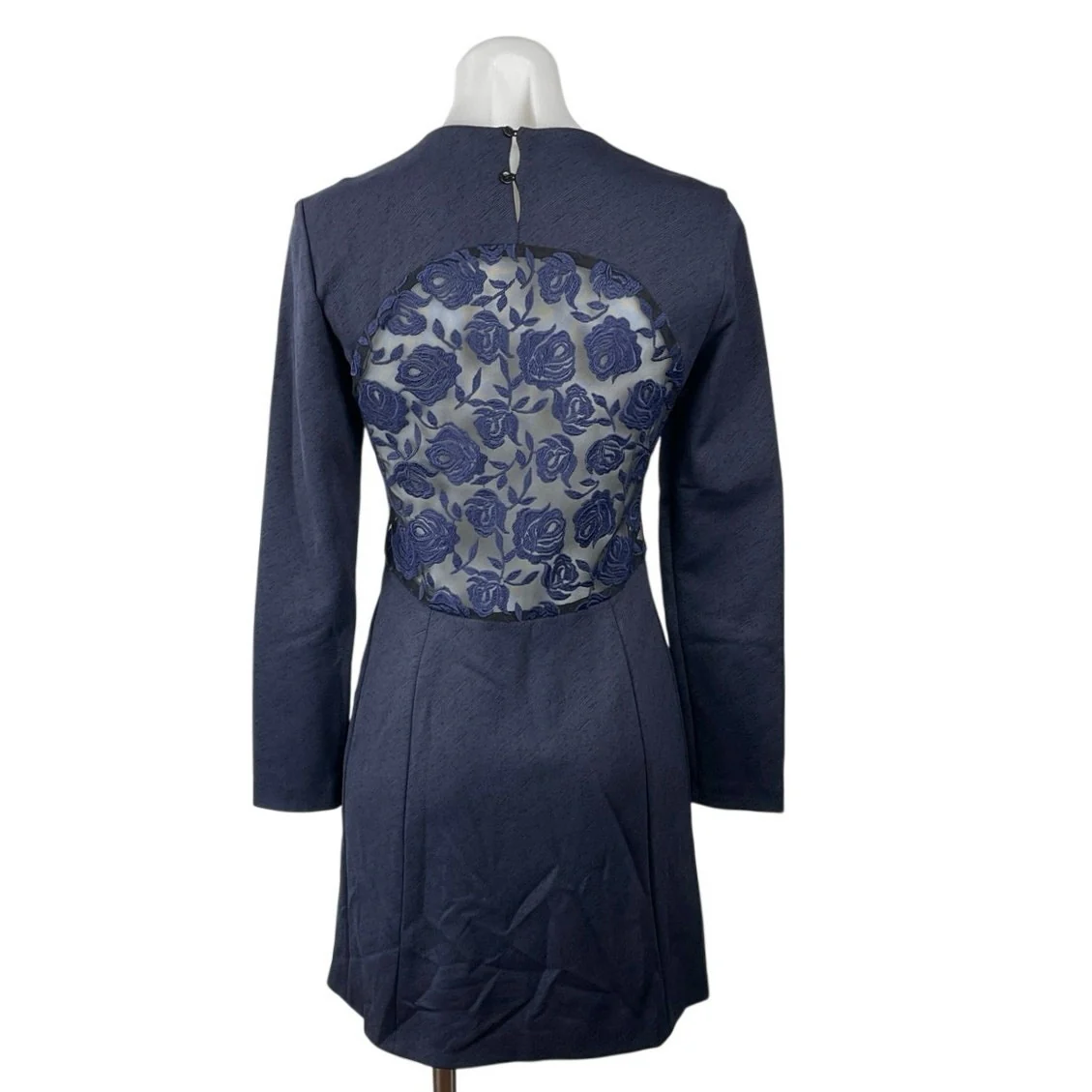 Sandro Ezti Navy Blue Lace Back Embroidered A Line Fit & Flare Mini Dress Size 1 - Image 4