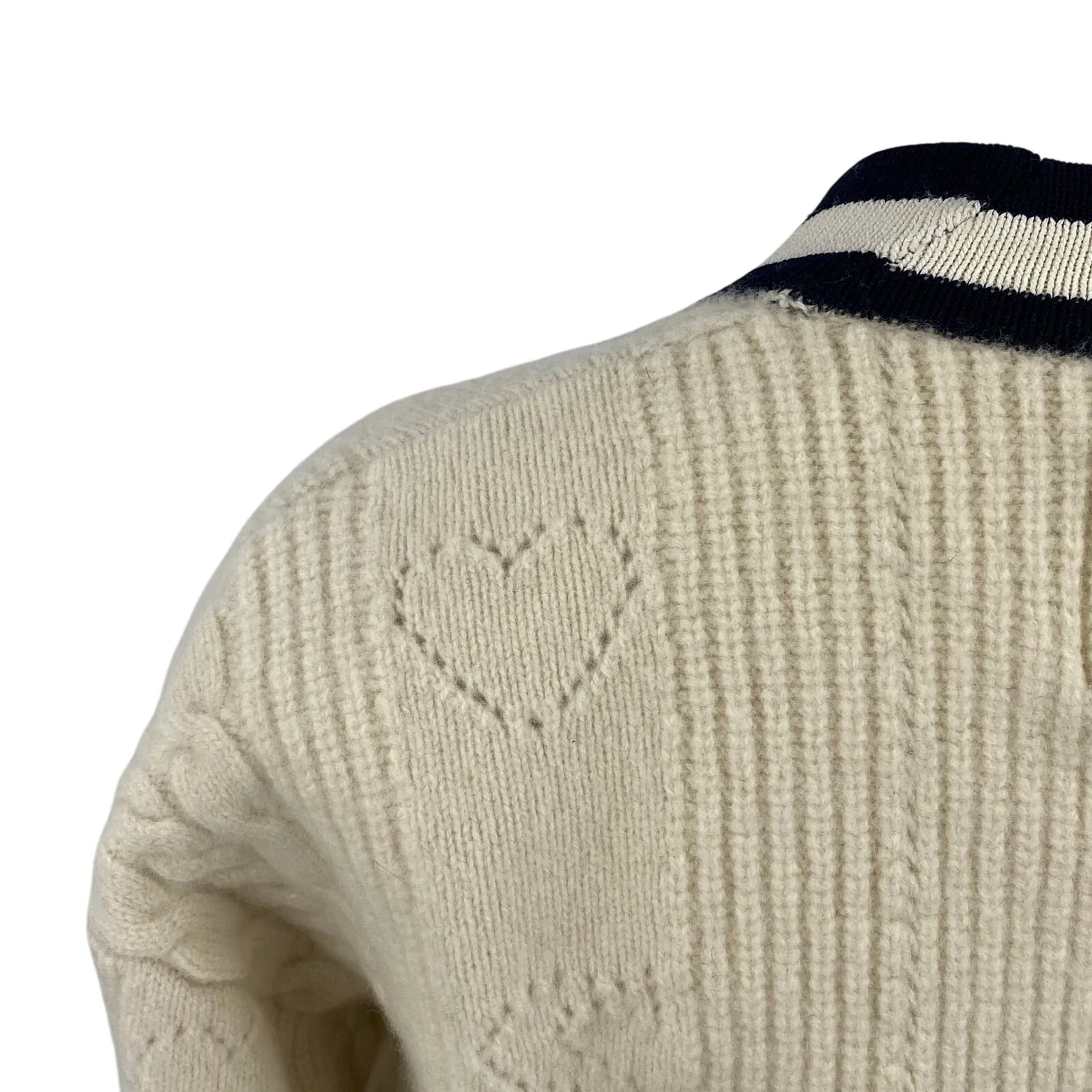 Sandro Womens Cream Black Cable Knit Wool Gold Chain Cardigan Sweater Top Size 0 - Image 6