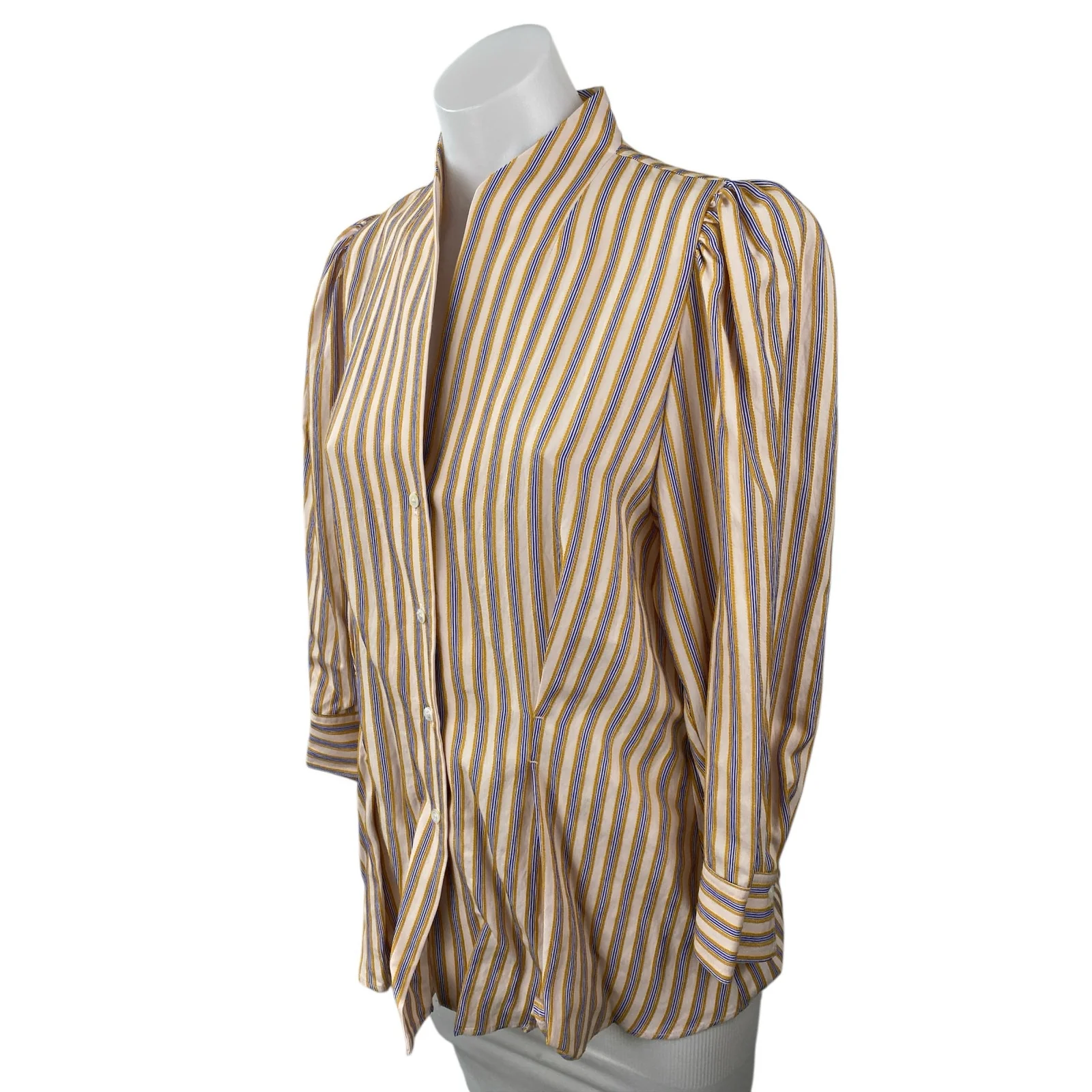 Sandro Women's Multicolor Striped Puff Sleeve Button Down Shirt Blouse Top Sz M - Image 2