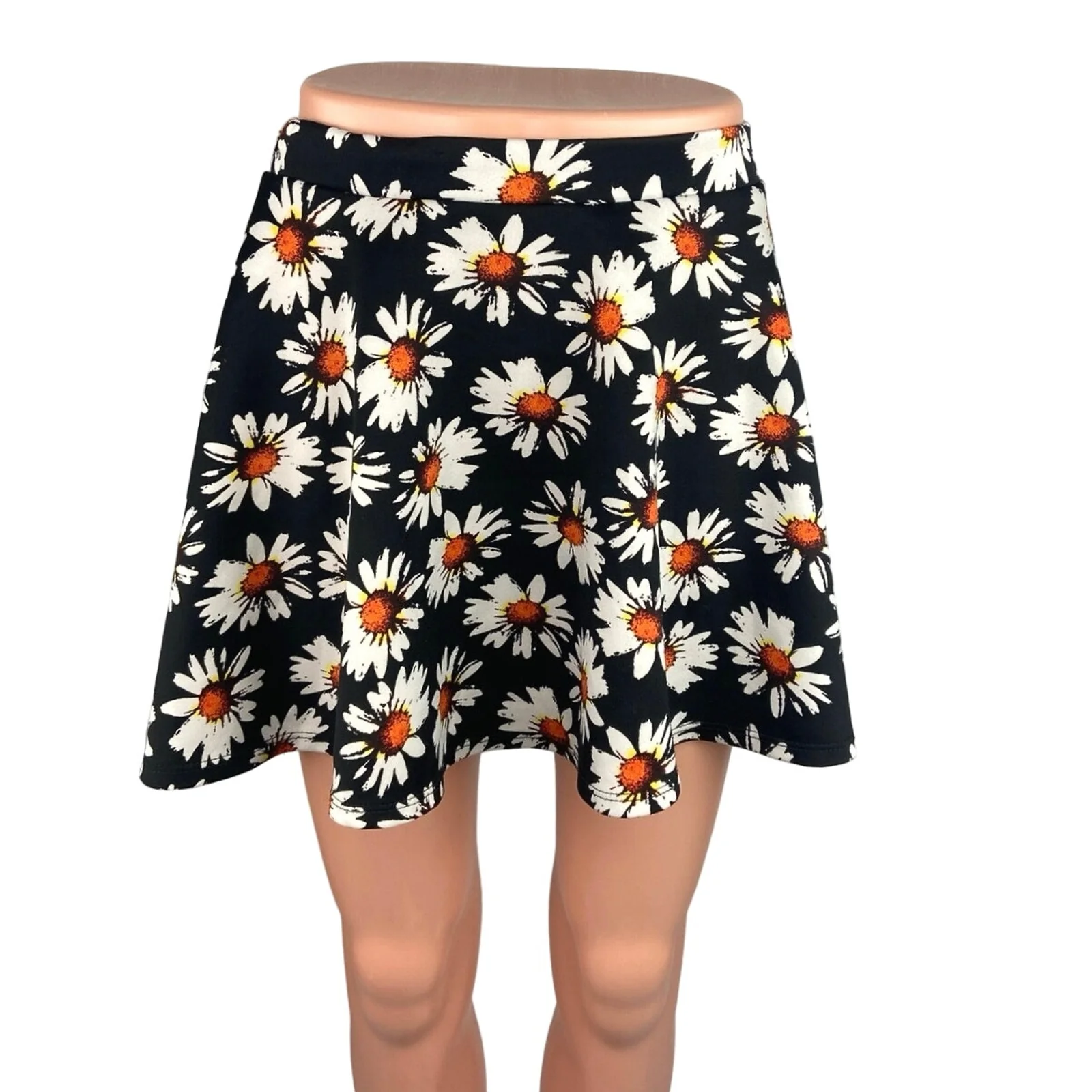 Sans Souci Black White Floral Daisy Pull On High Waist A Line Mini Skirt Size S