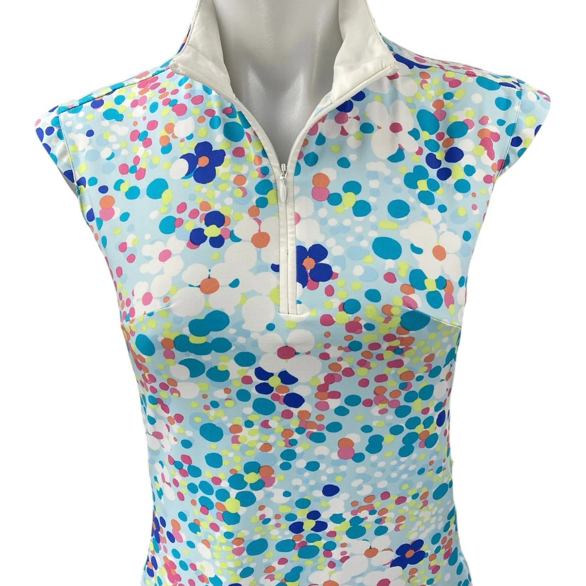 SanSoleil Blue Multicolor Polka Dots Sleeveless Quarter Zip Mini Dress Size S - Image 3