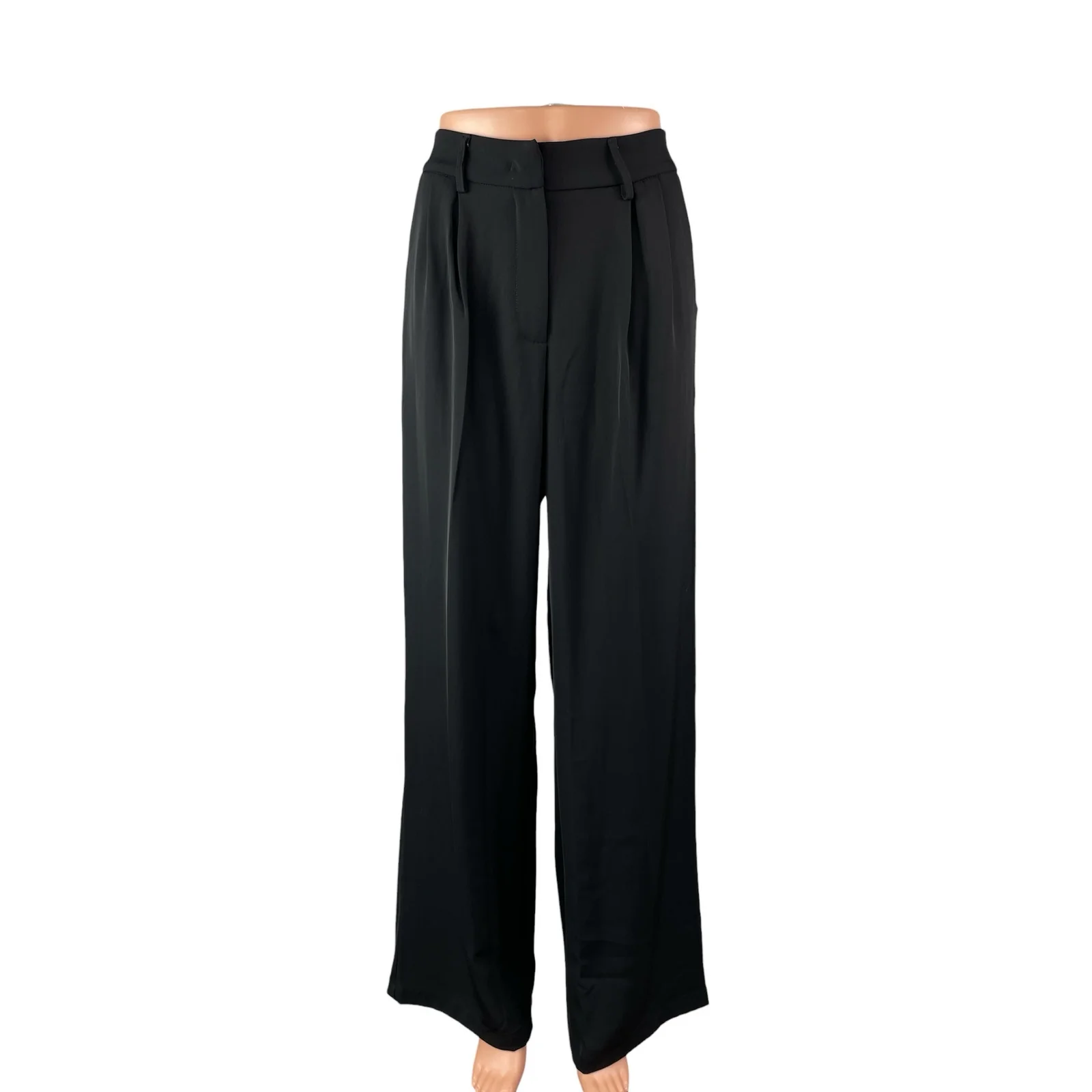 Sassy Zoey Women's Black High Waisted Pleated Wide Leg Trousers Dress Pants Sz M