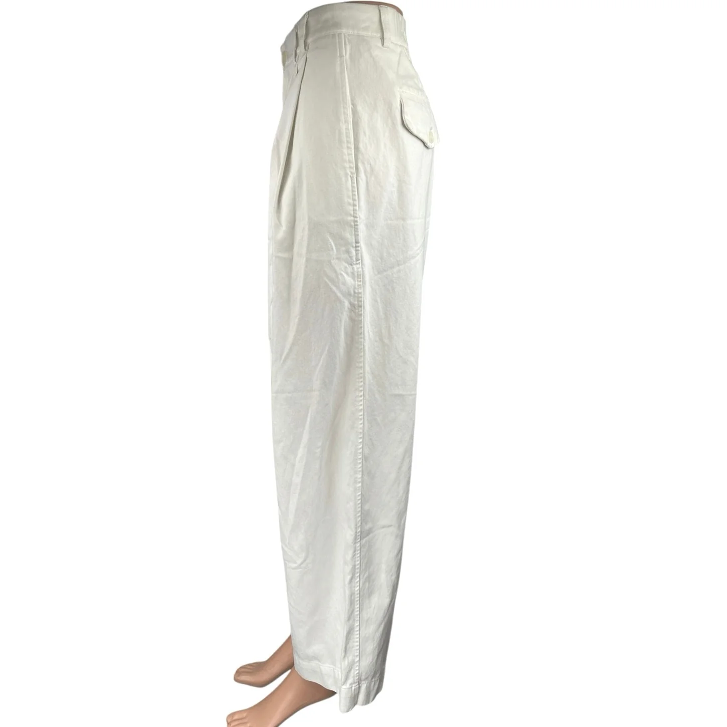 Saturday Club White High Waist Pleated Straight Wide Leg Trousers Pants Size S - Image 2