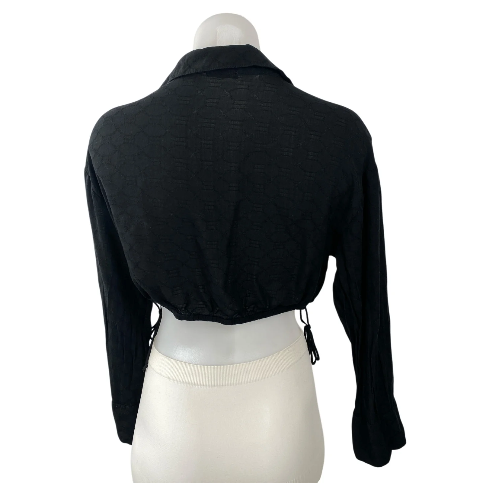 Savage X Fenty Black Collared Long Sleeve Crop Button Down Shirt Blouse Top Sz S - Image 4