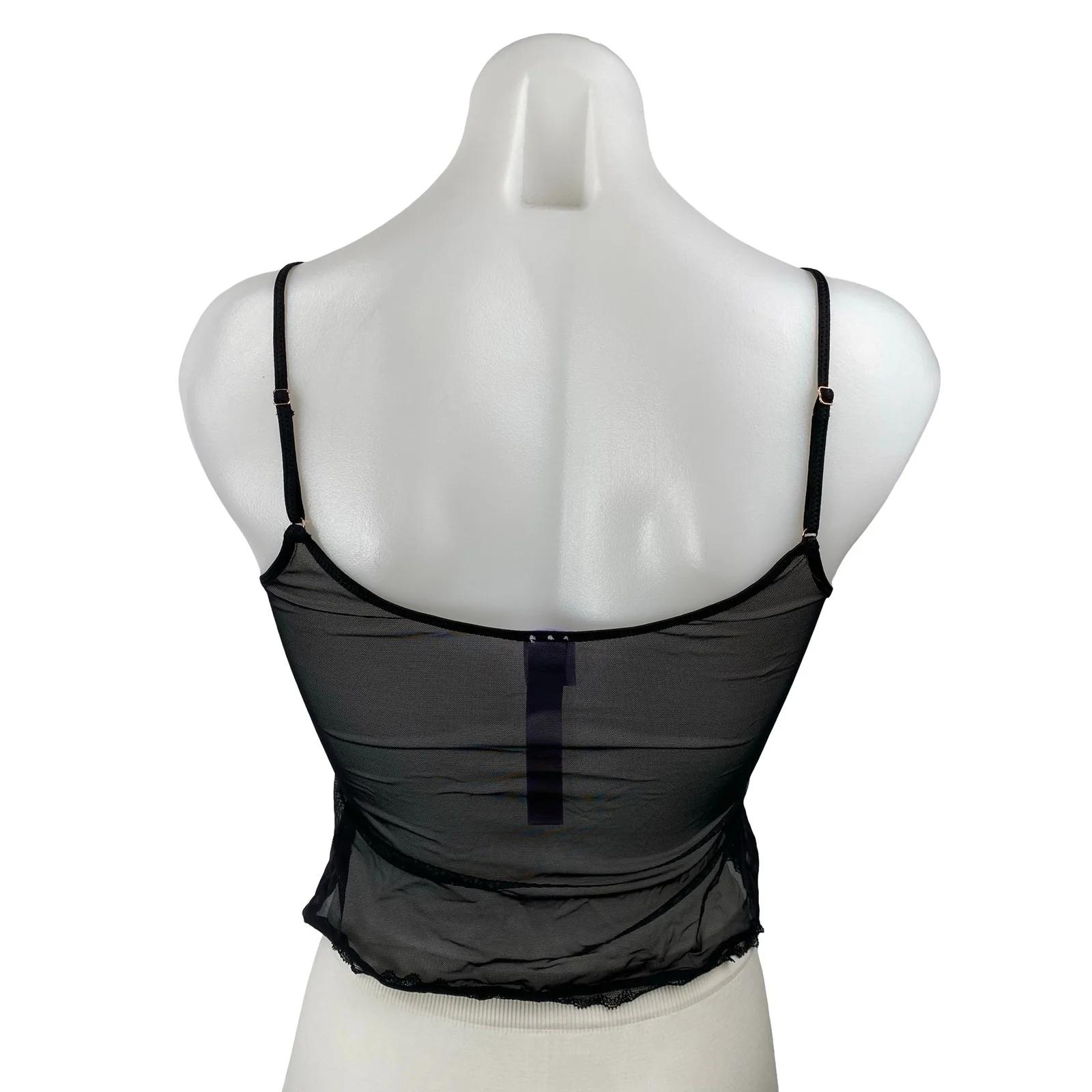 Savage x Fenty Black Rhinestone Logo Lace Sheer Mesh Cami Tank Crop Top Size XS - Image 4