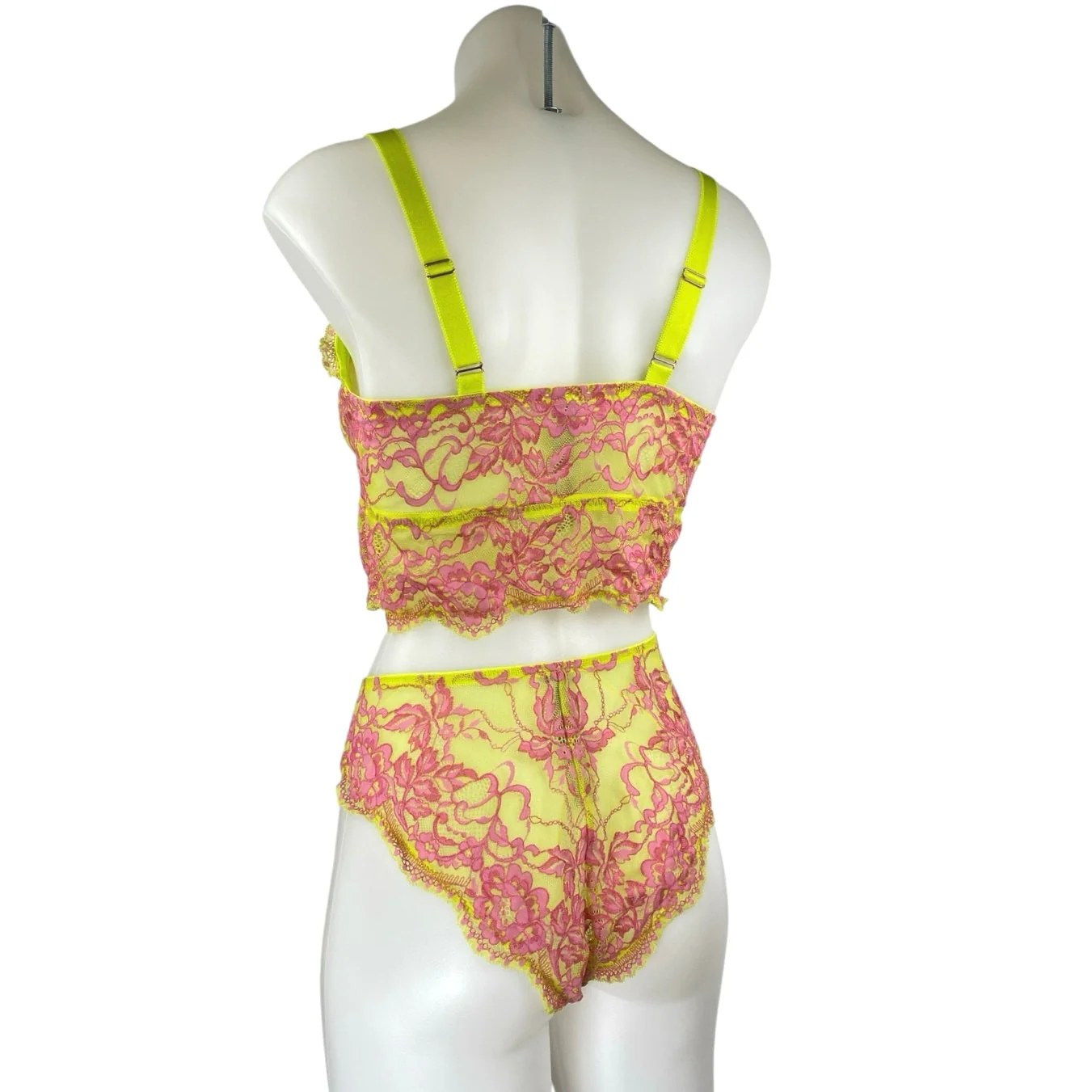 Savage x Fenty Yellow Pink Lace Brallete High Waist Bottom Lingerie 2 Pc Set 1XL - Image 2