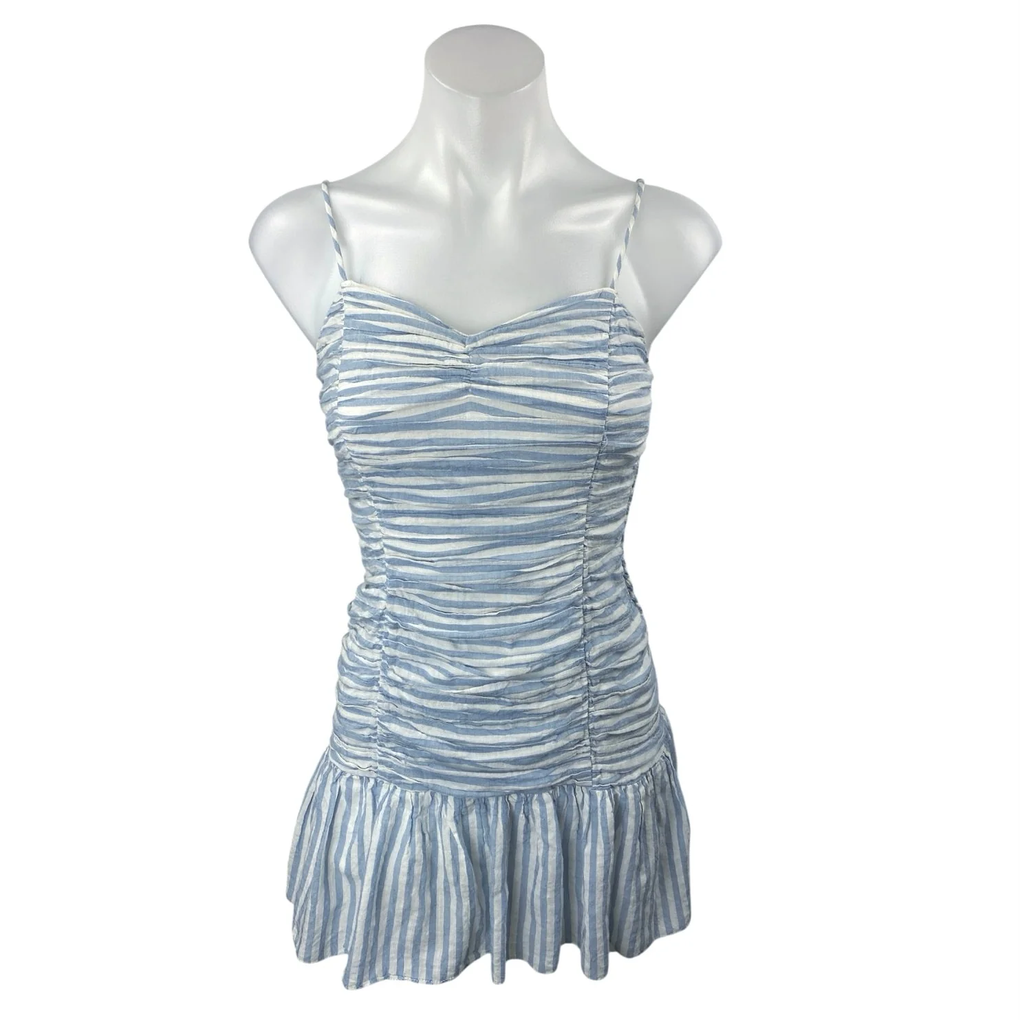 Saylor Audrey Striped Ruched Gathered Sleeveless Cami Camisole Mini Sundress S