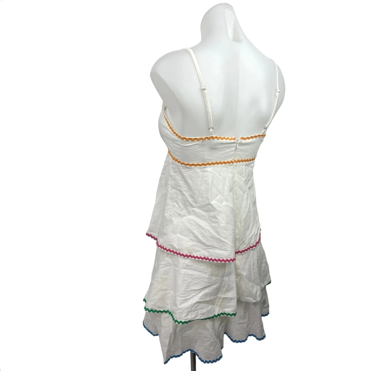 SBetro White Ruffle Tiered Sleeveless Boho Peasant Mini A Line Dress Size S - Image 2