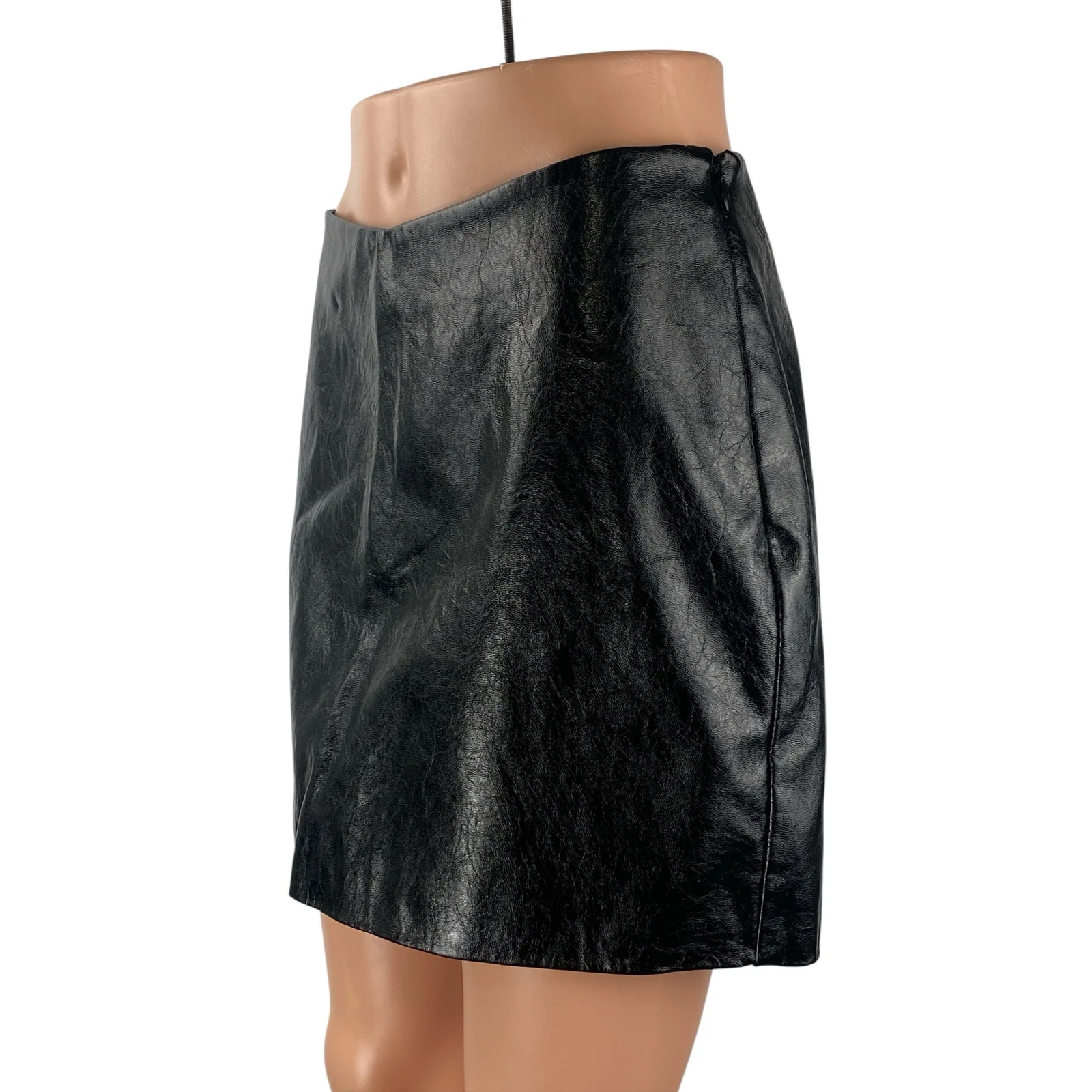 Scoop Women's Black Faux Leather Vegan Zip Straight Pencil Mini Skirt Size 4 - Image 2