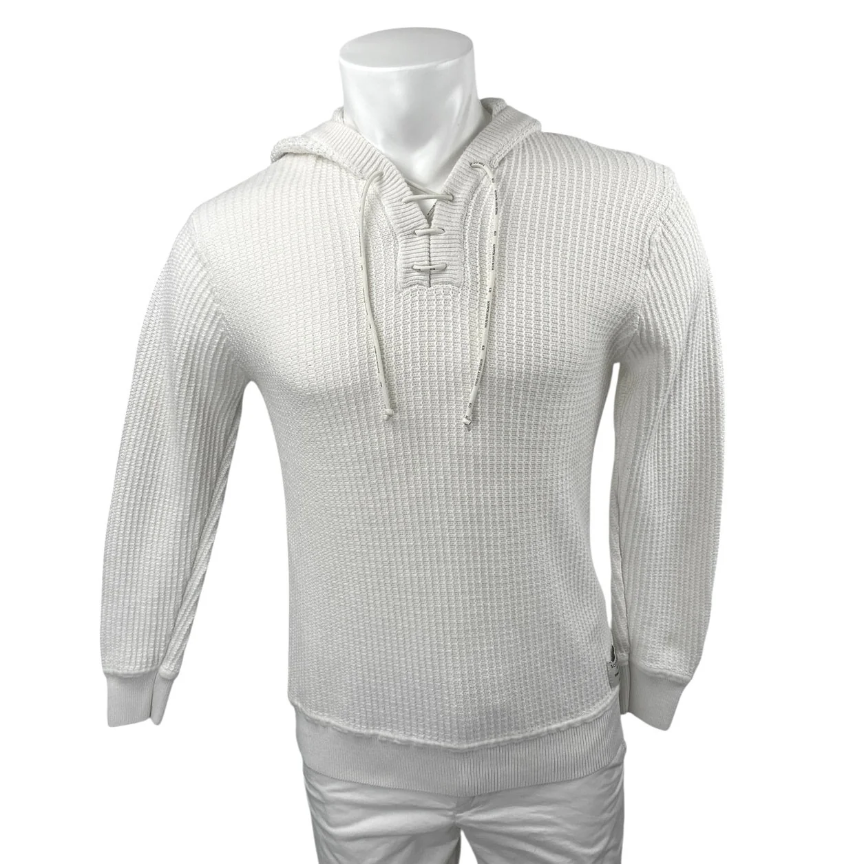 Scotch & Soda Men's White Waffle Knit Long Sleeve Hooded Hoodie Sweater Top Sz S