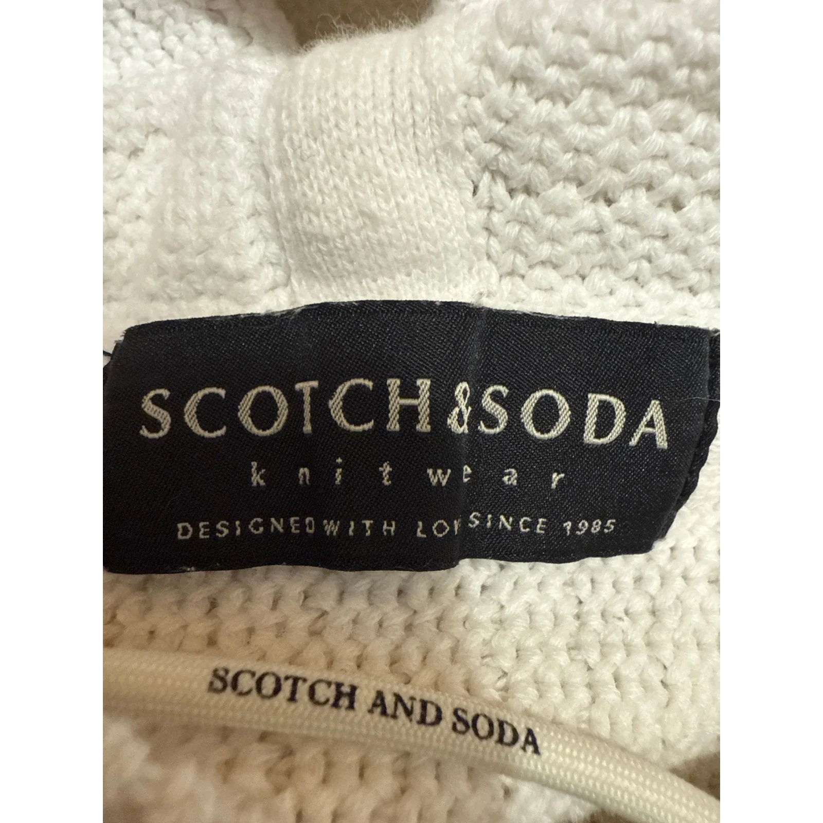 Scotch & Soda Men's White Waffle Knit Long Sleeve Hooded Hoodie Sweater Top Sz S - Image 3