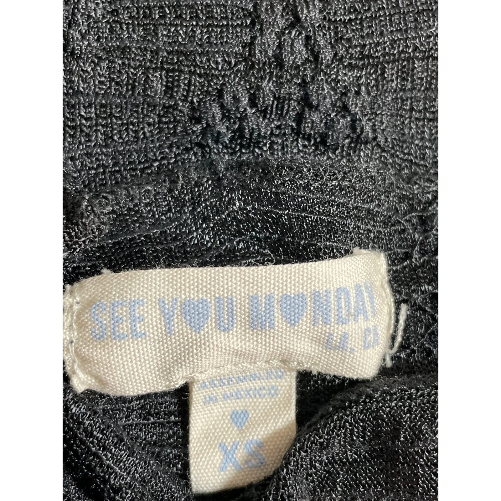 See You Monday Black Long Sleeve Floral Embroidered Mesh Cropped Blouse Top XS - Image 5