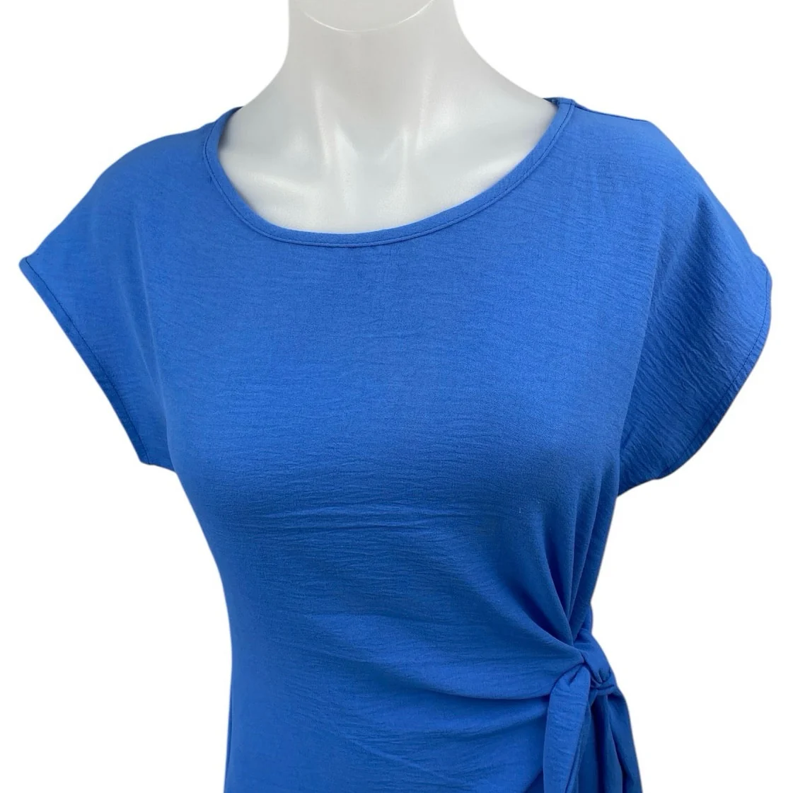 See You Monday Blue Short Sleeve Tie Waist Round Neck A Line Midi Dress Size S - Image 3