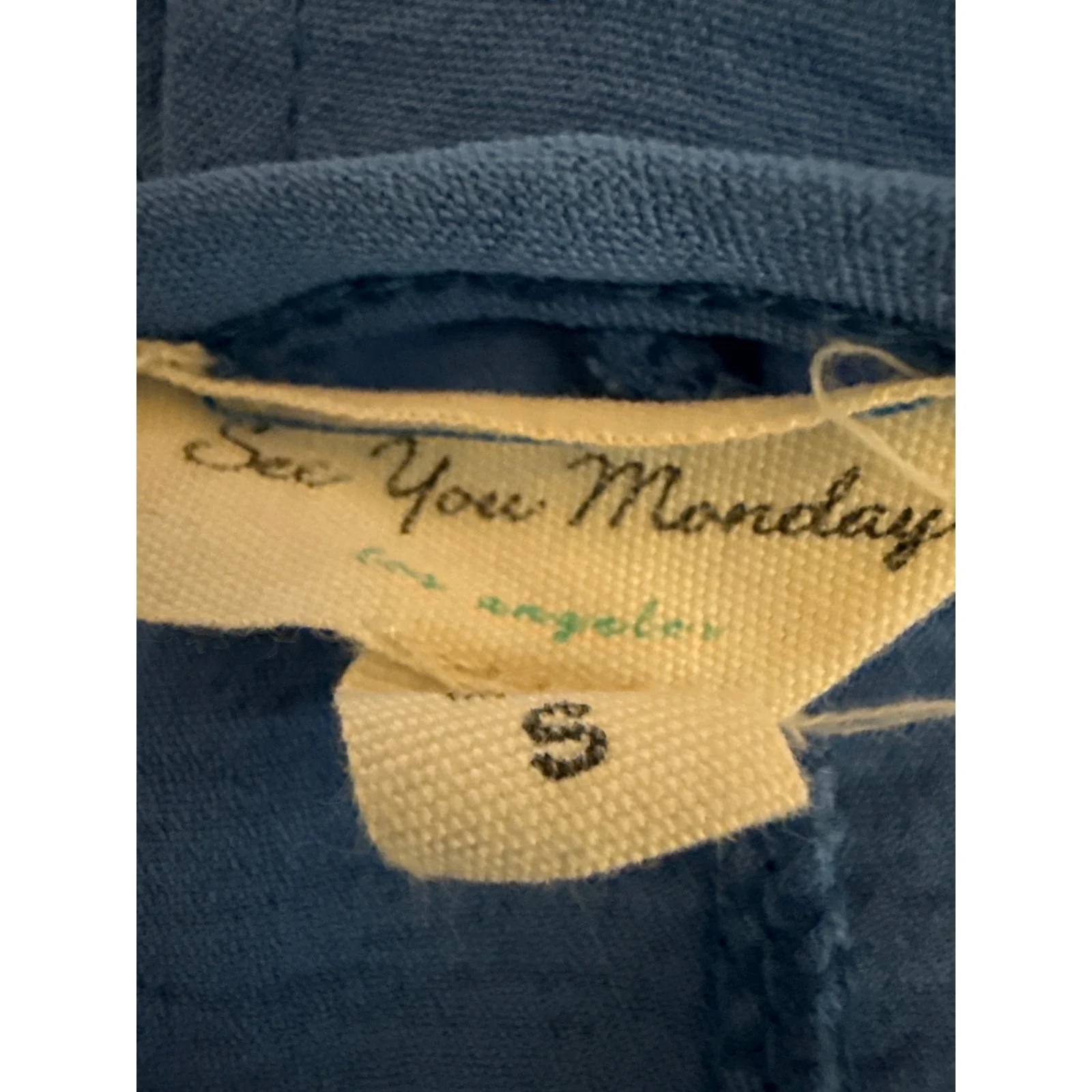 See You Monday Blue Short Sleeve Tie Waist Round Neck A Line Midi Dress Size S - Image 4