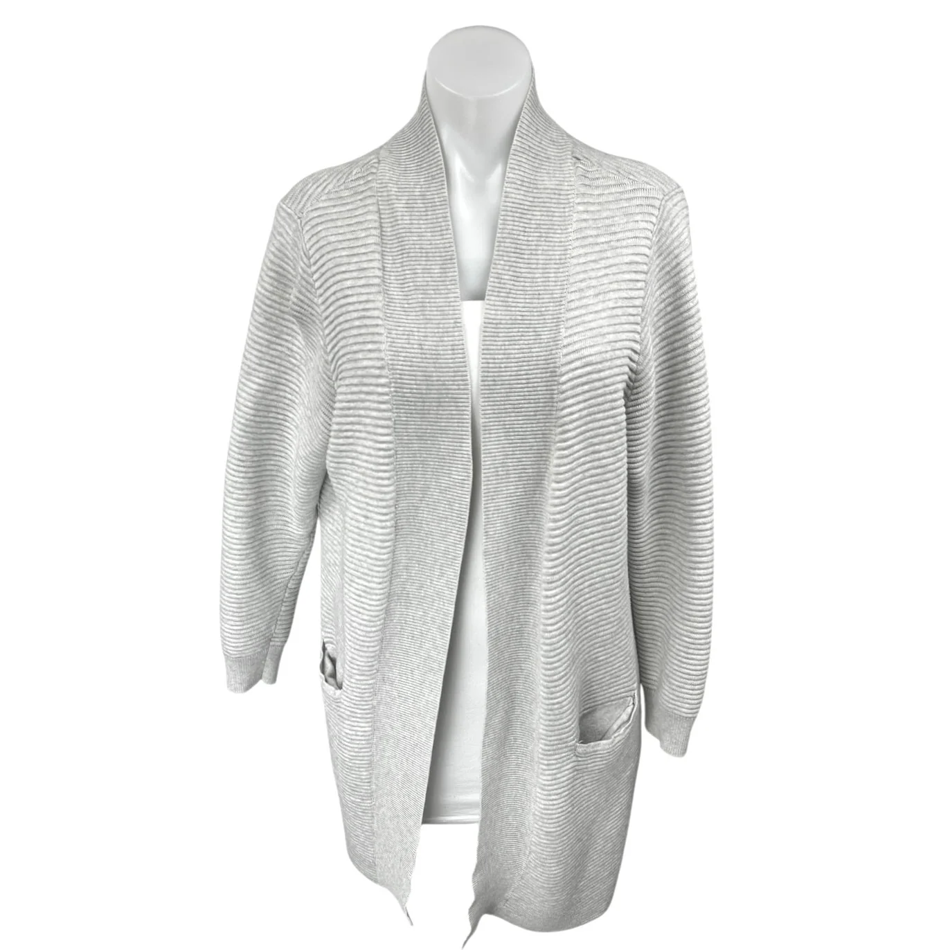 Selected Women's Gray Long Sleeve Rib Knit Open Front Cardigan Sweater Top Sz L