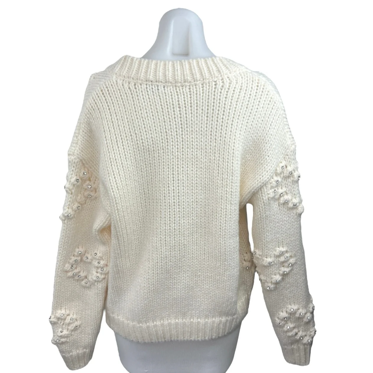 Self-Same Women's White Knitted Long Sleeve Button Up Cardigan Sweater Top Sz S - Image 2