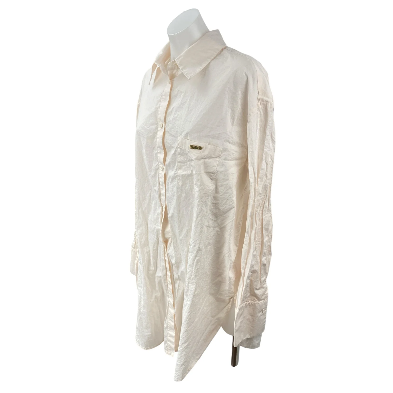 Selkie Women's Light Pink Long Sleeve Pocket Button Down Tunic Shirt Top Size L - Image 3
