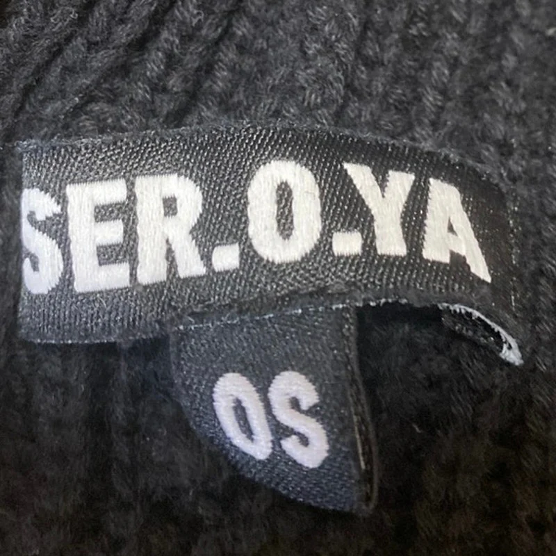 Ser.O.Ya Black Embroidered Logo Cuffed Knit Bonnet Beanie Cap Hat One Size - Image 3