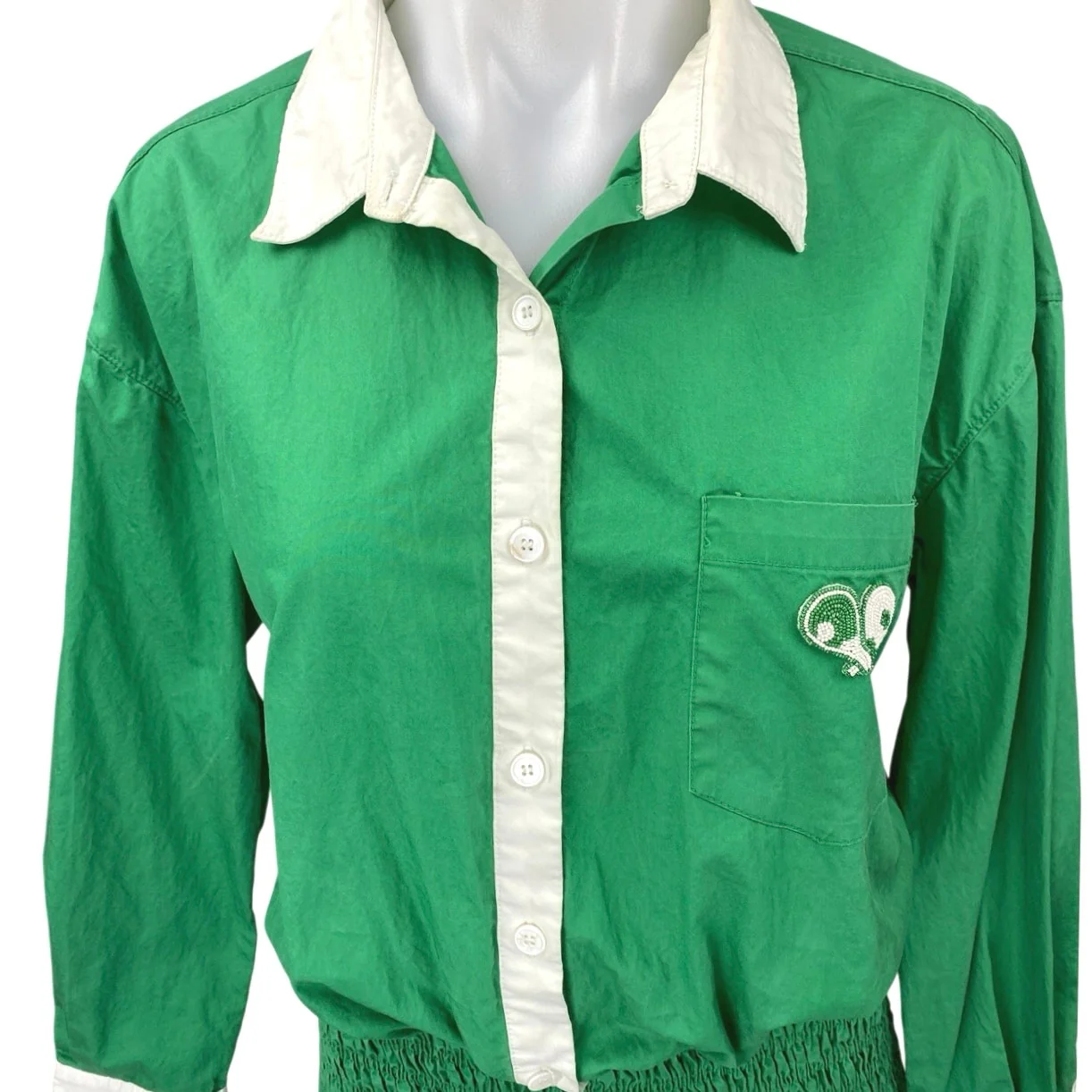 Ser.O.Ya Lexi Green Button Up Long sleeve Smocked Mini Blouson Shirt Dress Sz L - Image 3